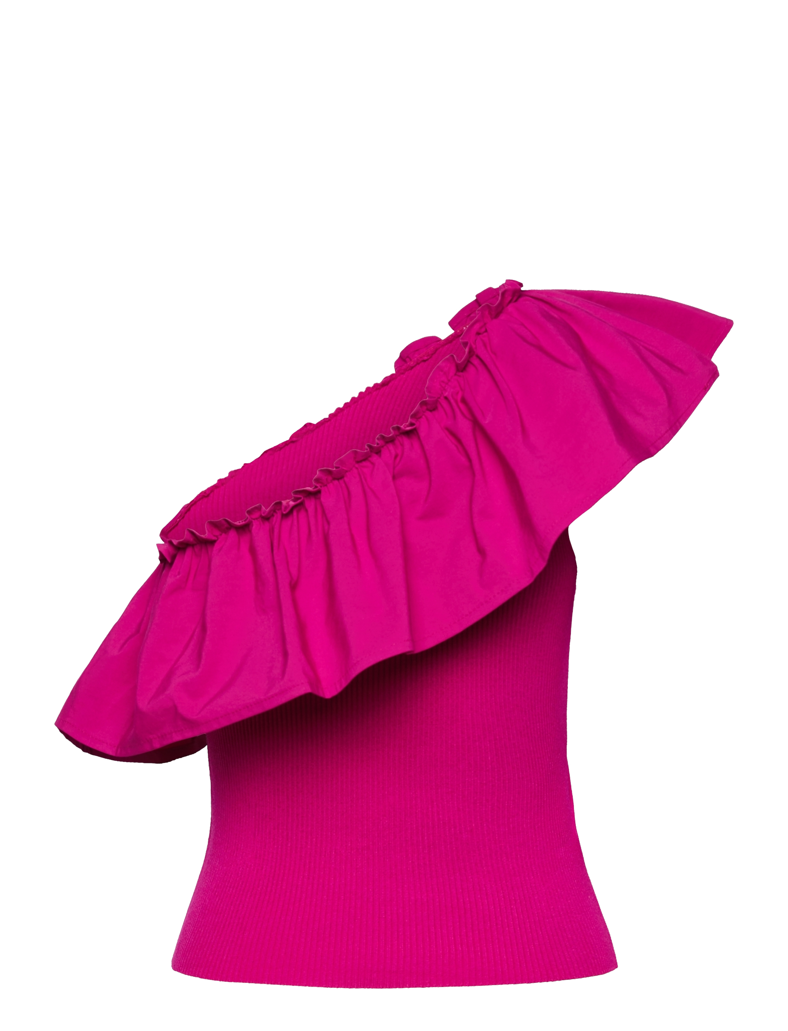 Mango - Asymmetrical top in combined fabric - linnen - bright pink - 2