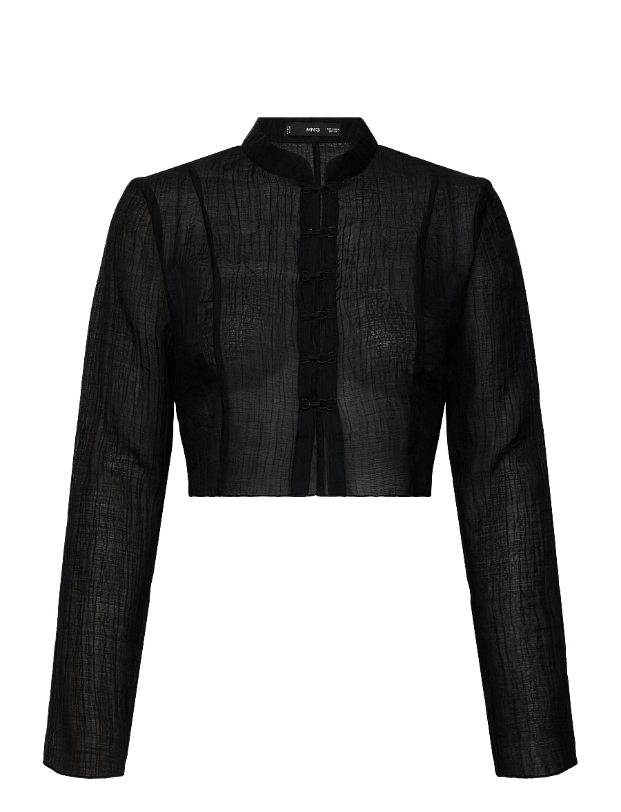 Mango - Lyocell blouse with toggles - langærmede bluser - black - 1