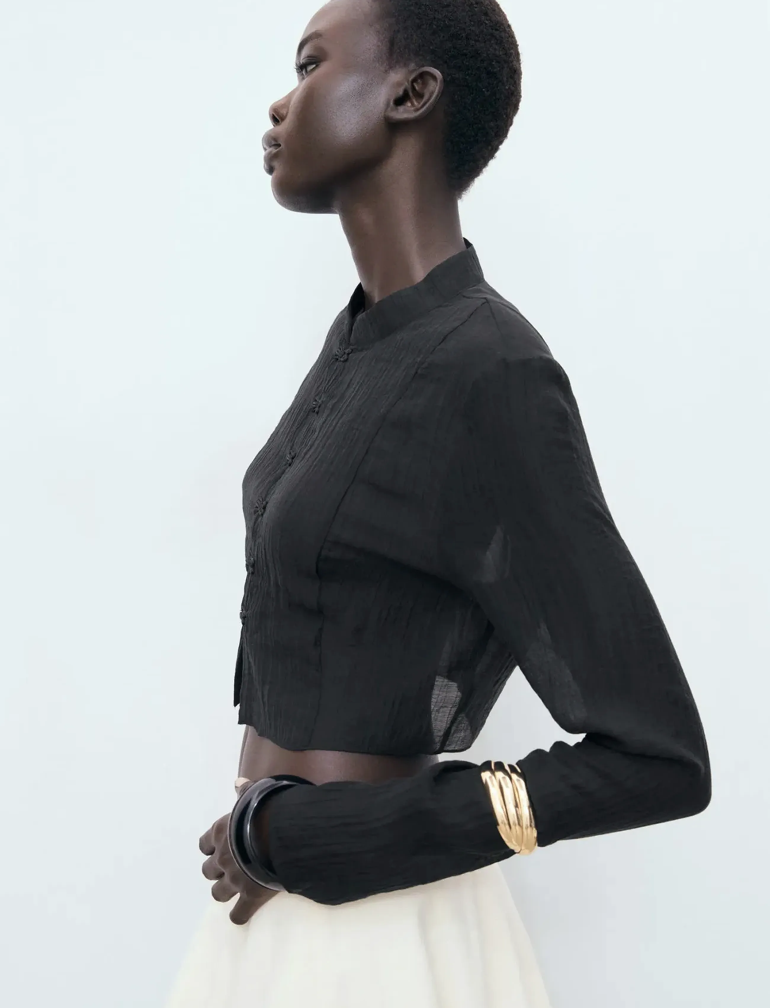 Mango Lyocell Blouse With Toggles, Kvinder, Kort Bluse Med Kinesiske Knapper, Sort, Str: S
