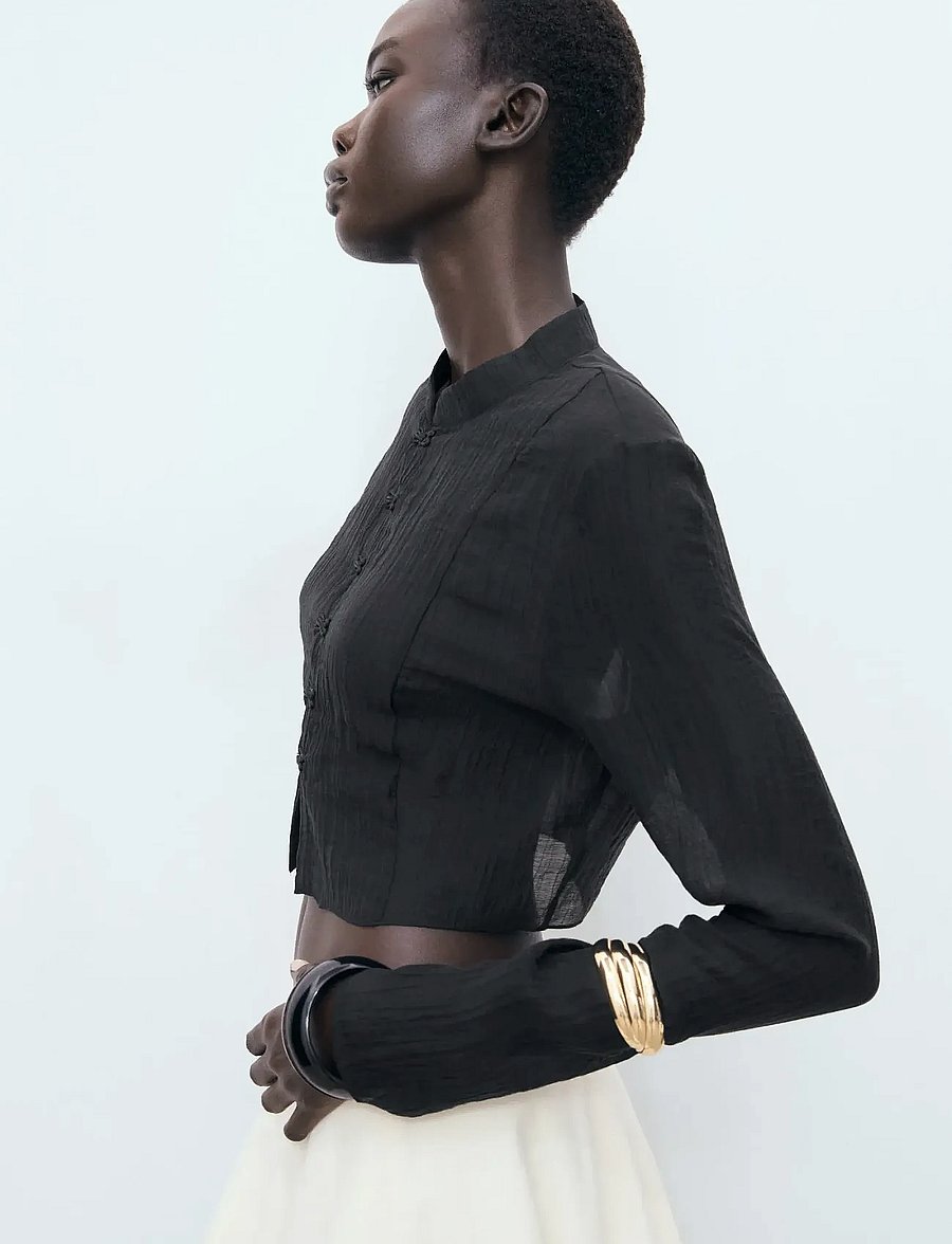 Mango - Lyocell blouse with toggles - langærmede bluser - black - 0