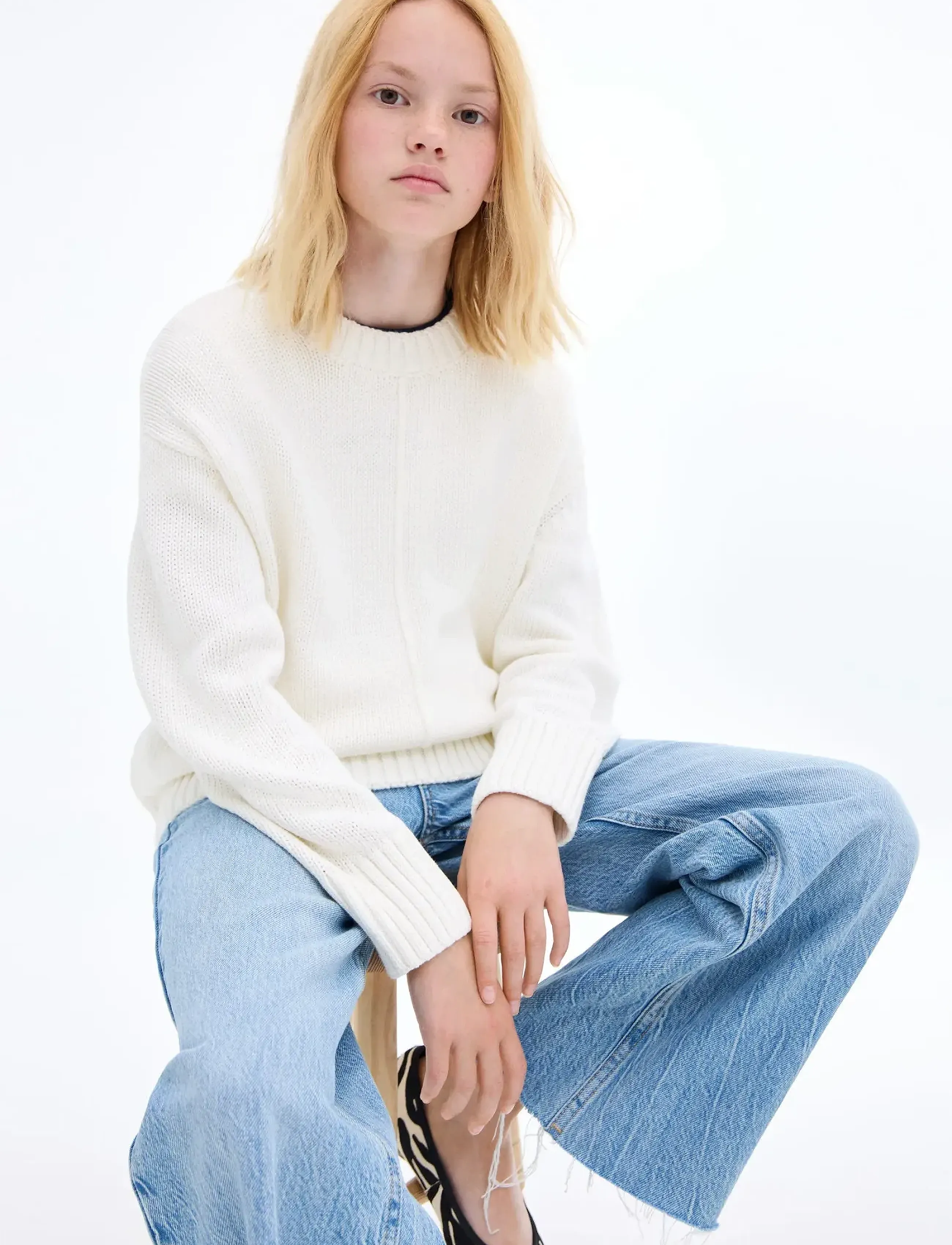 Mango Long-Sleeve Knitted Sweater, 5-6, Cream, Strik > Pullovere, Børn