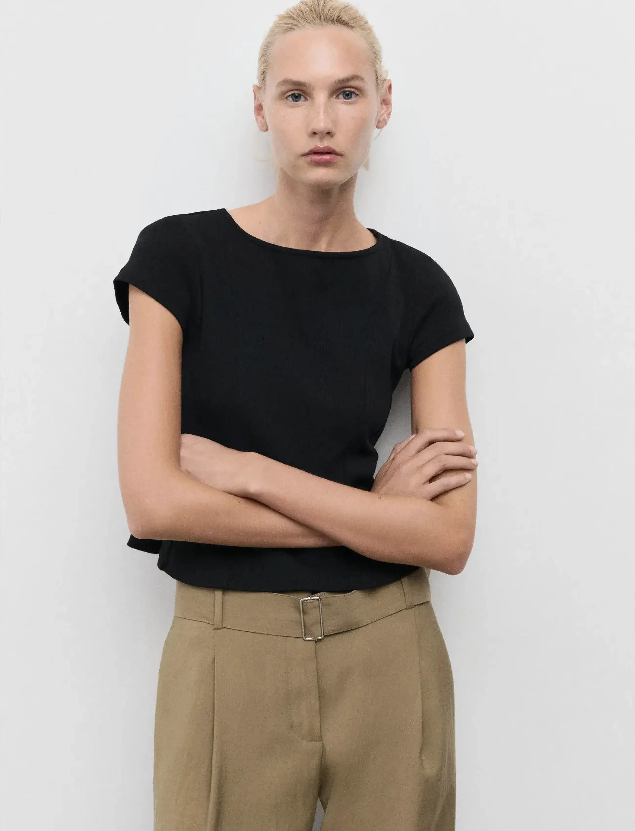 Mango A-Line Cotton Tee, Kvinder, A-Line Kortærmet T-Shirt, Sort, Str: M