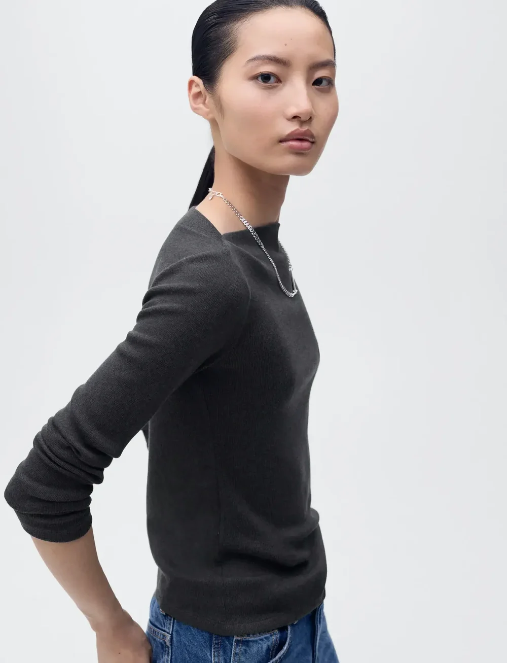 Mango - Long-sleeved boat-neck t-shirt - langärmlige tops - charcoal - 0
