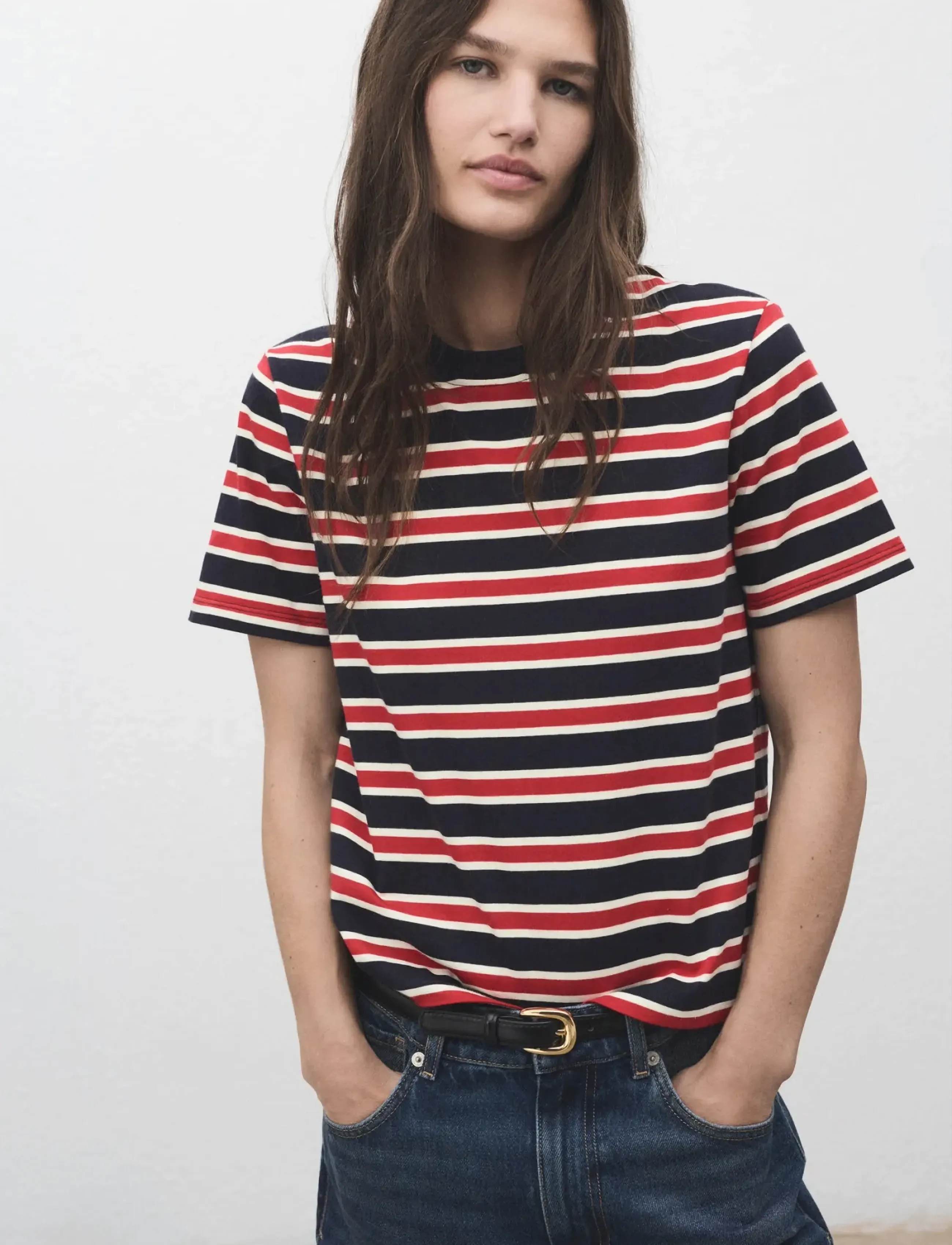 Mango Striped cotton T-shirt - Mango - NAVY / navy