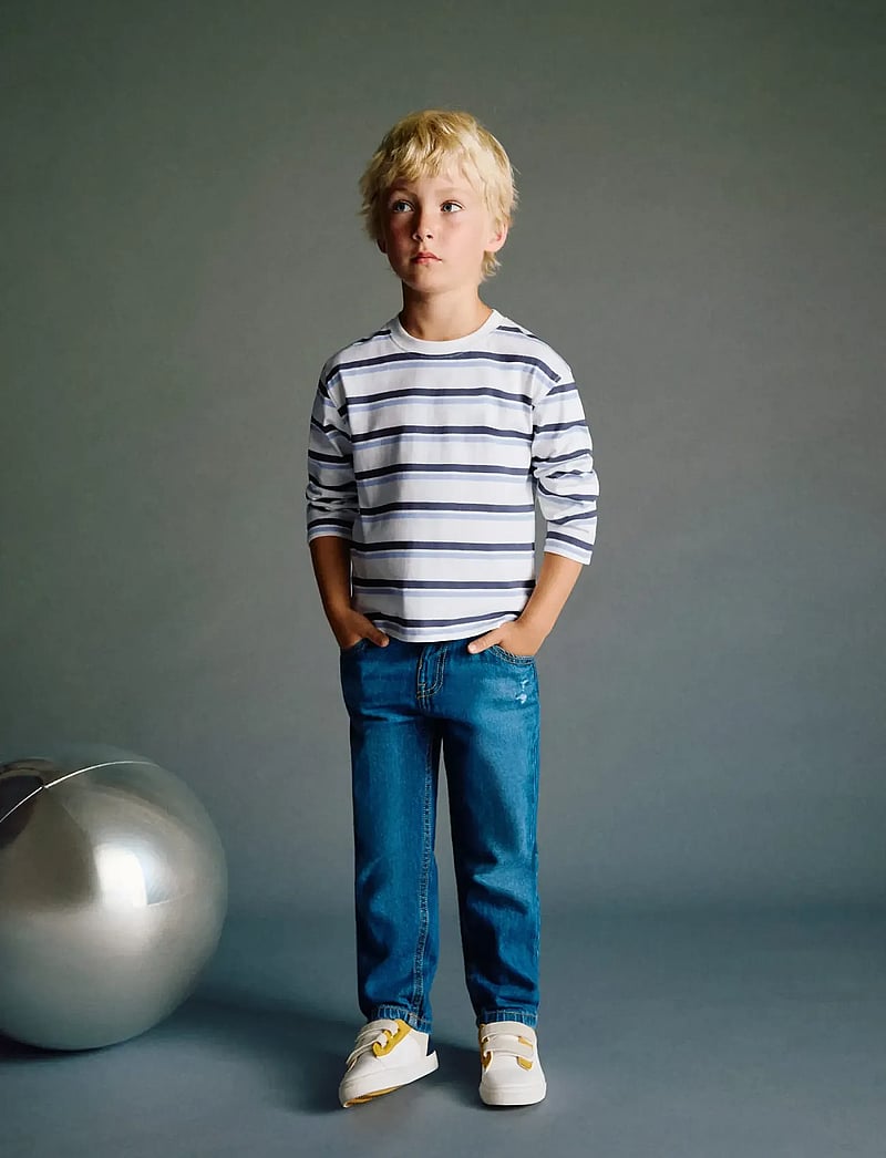 Mango - Striped cotton t-shirt - långärmade t-shirts - natural white - 0