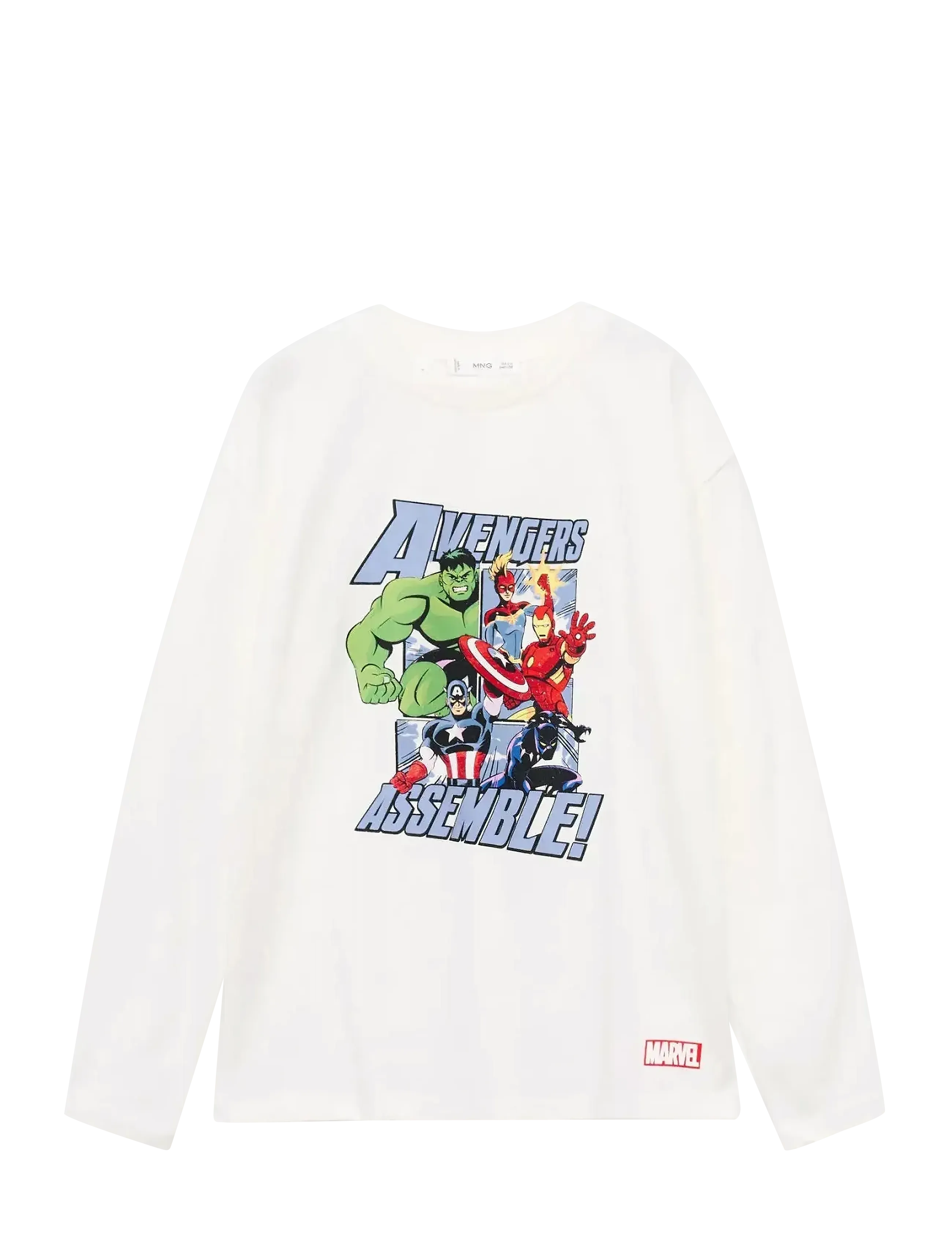 Mango Superhero Cotton Marvel T-Shirt, 9-10, White, T-Shirts > Langærmede T-shirts, Børn