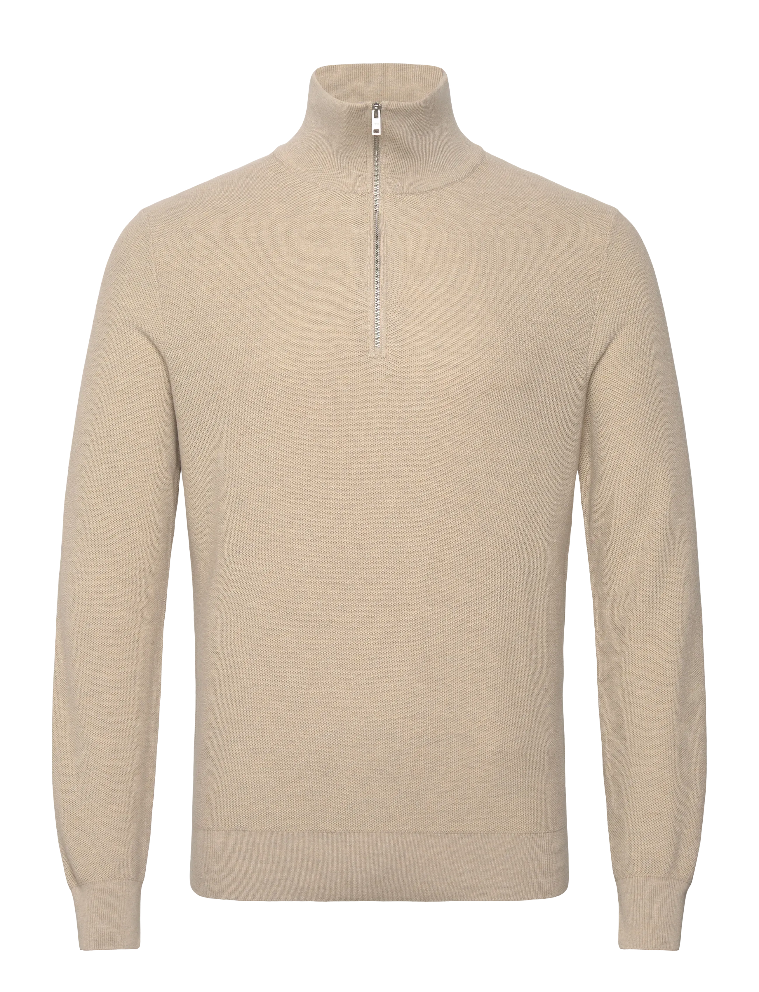 Microstructure sweater with zipper collar - LIGHT BEIGE