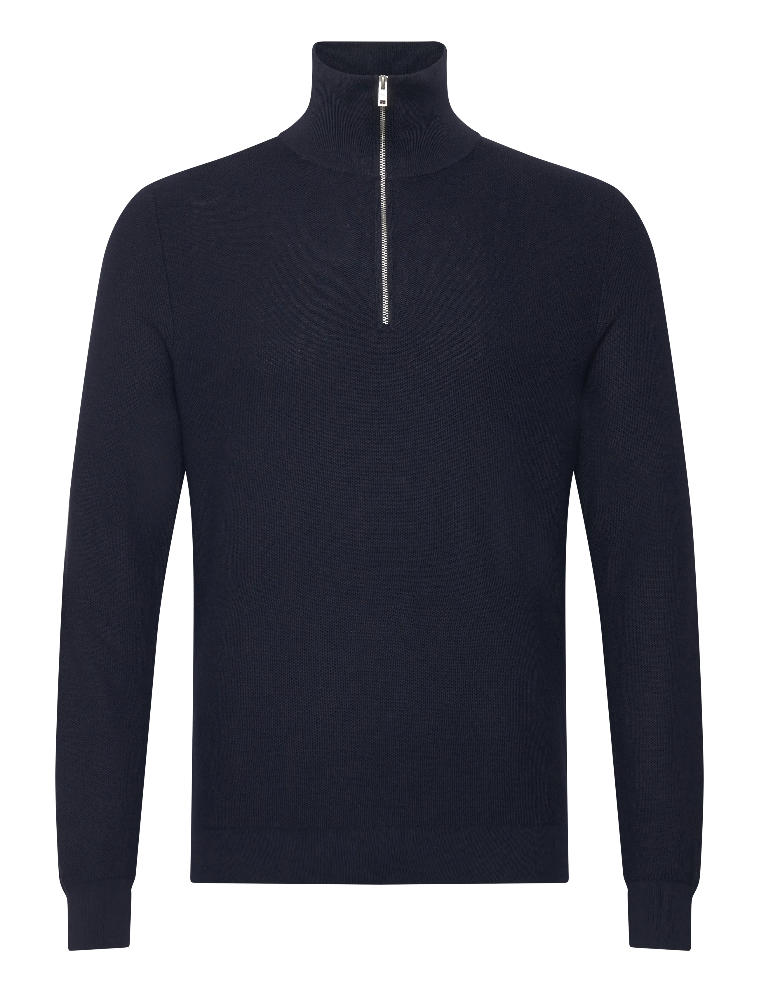 Microstructure sweater with zipper collar - NAVY