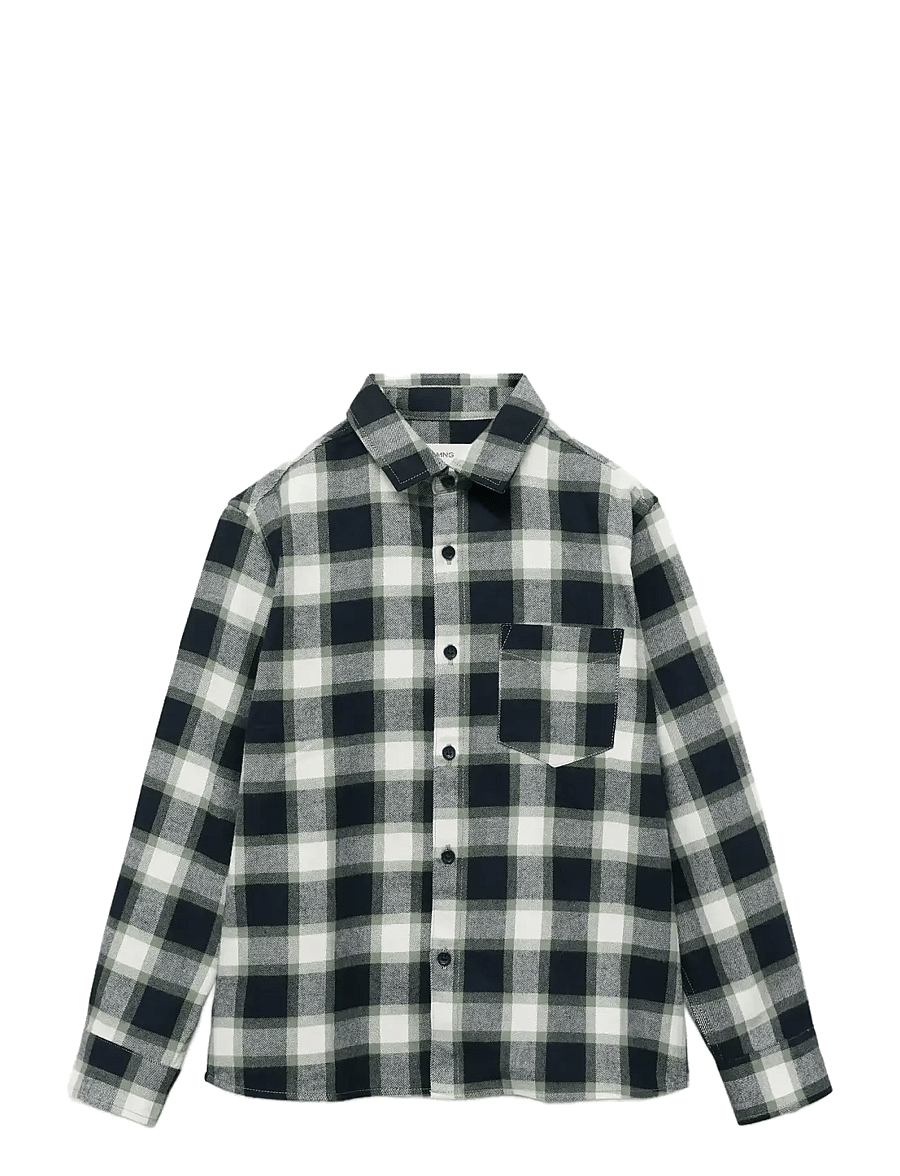 Mango - Check cotton shirt - rutiga skjortor - navy - 1