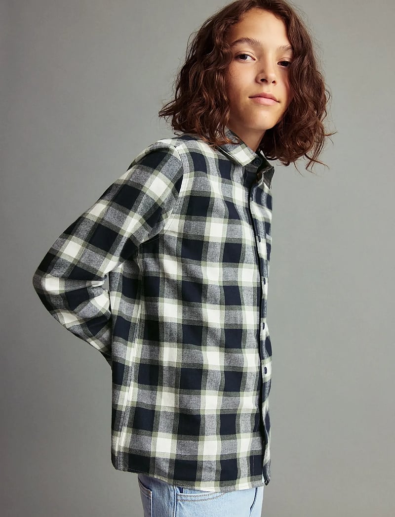 Mango - Check cotton shirt - rutiga skjortor - navy - 0