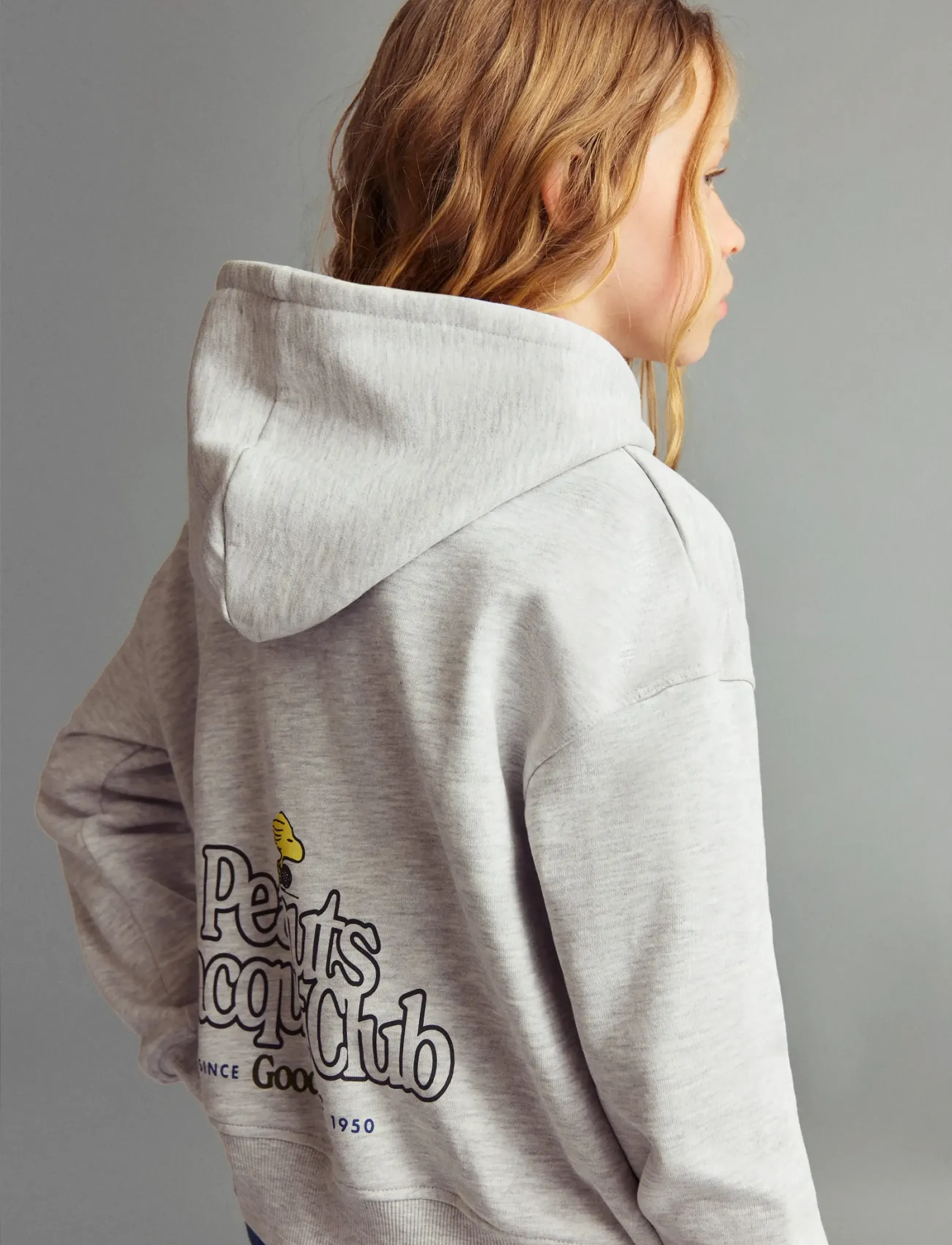 Mango Snoopy-Print Sweatshirt, Børn, Snoopy Tennis Hættetrøje, Grå, Str: 7-8