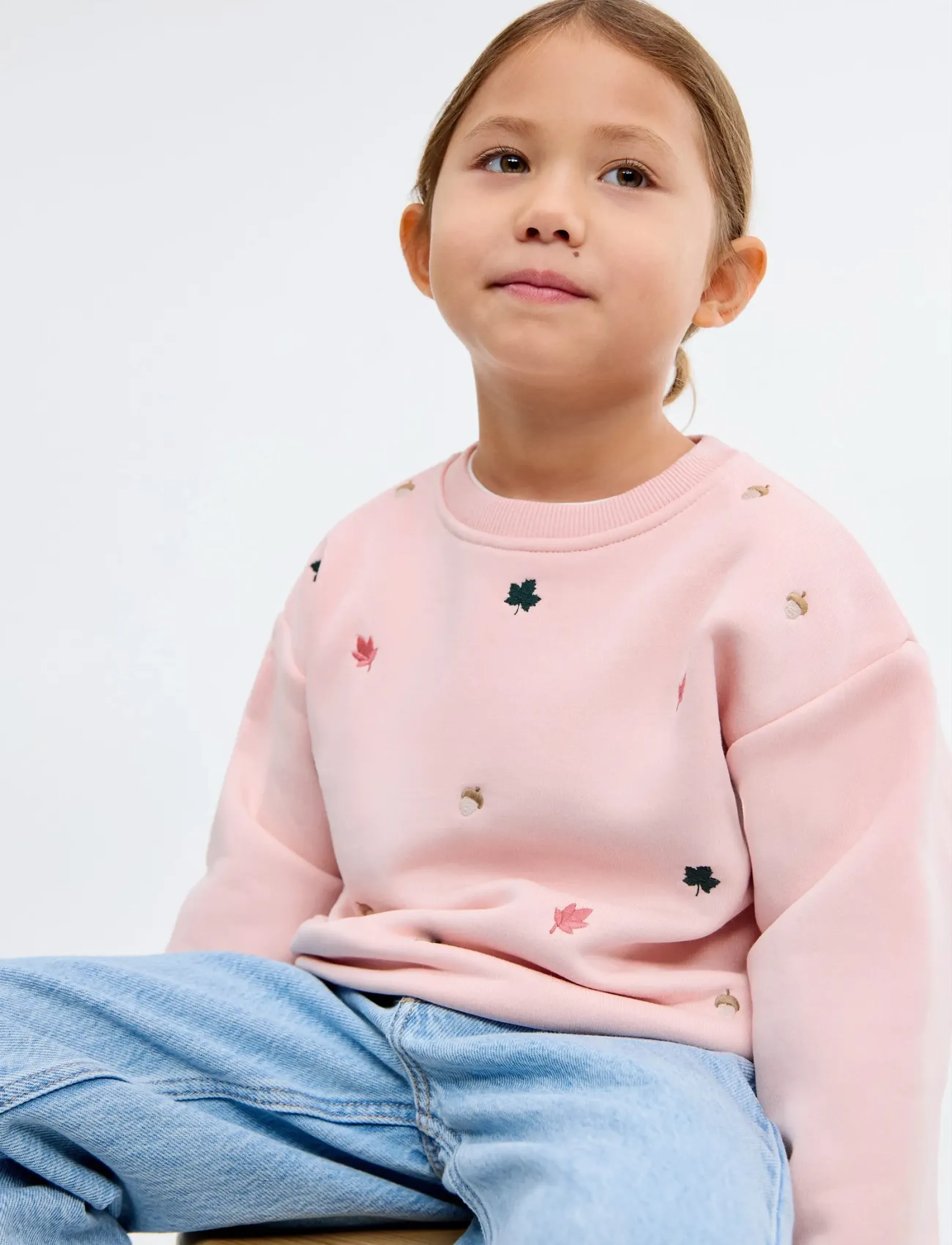 Mango Embroidered cotton sweatshirt - Överdelar - PINK / pink/rose