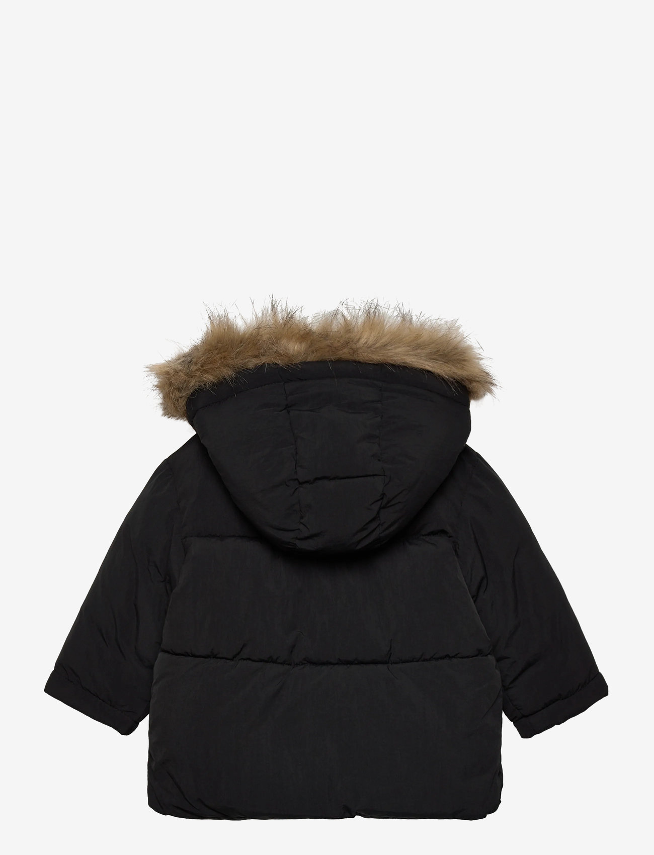 Mango - Puffer coat with fur-effect hood - vinterjackor - black - 1