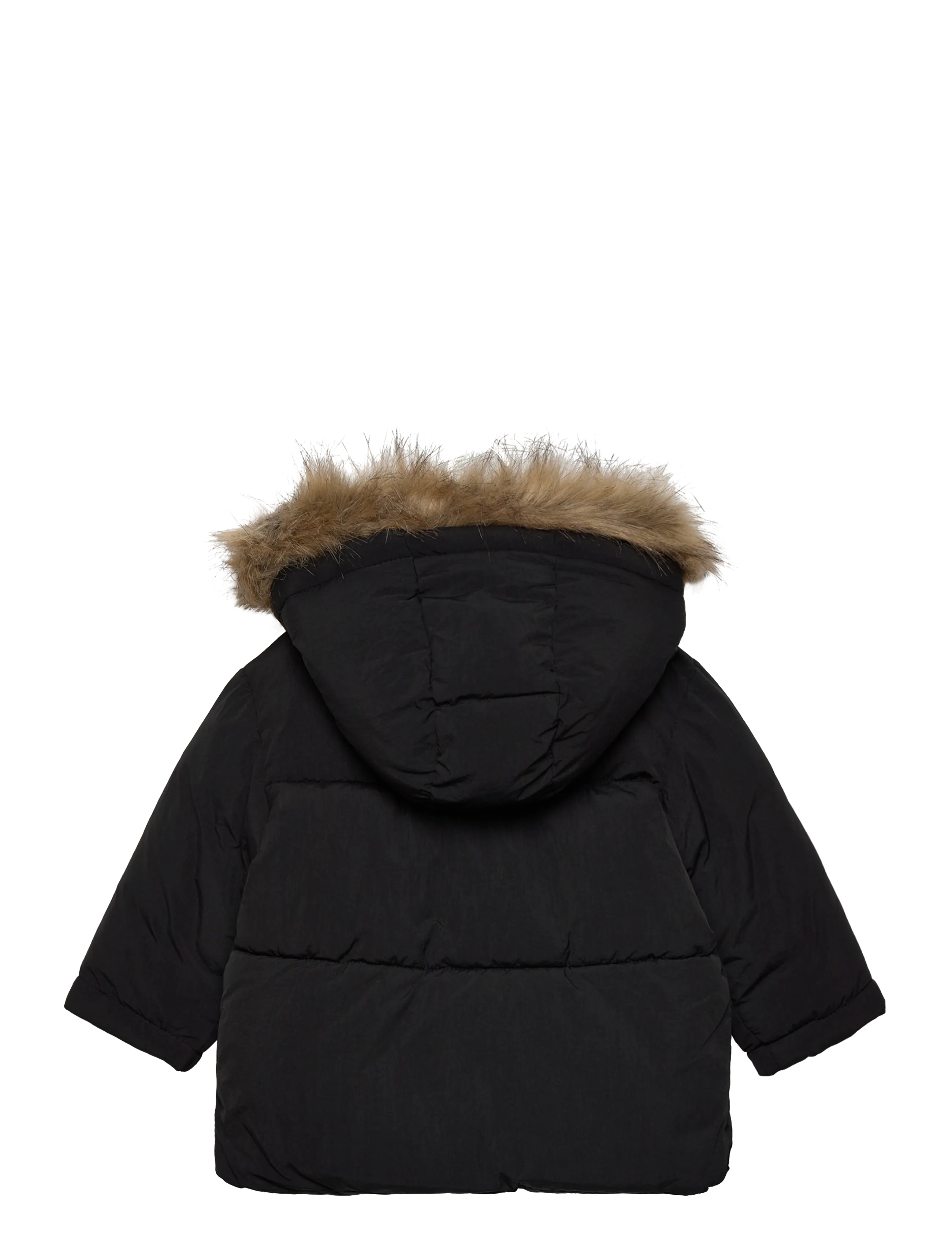 Mango - Puffer coat with fur-effect hood - ytterkläder - black - 1