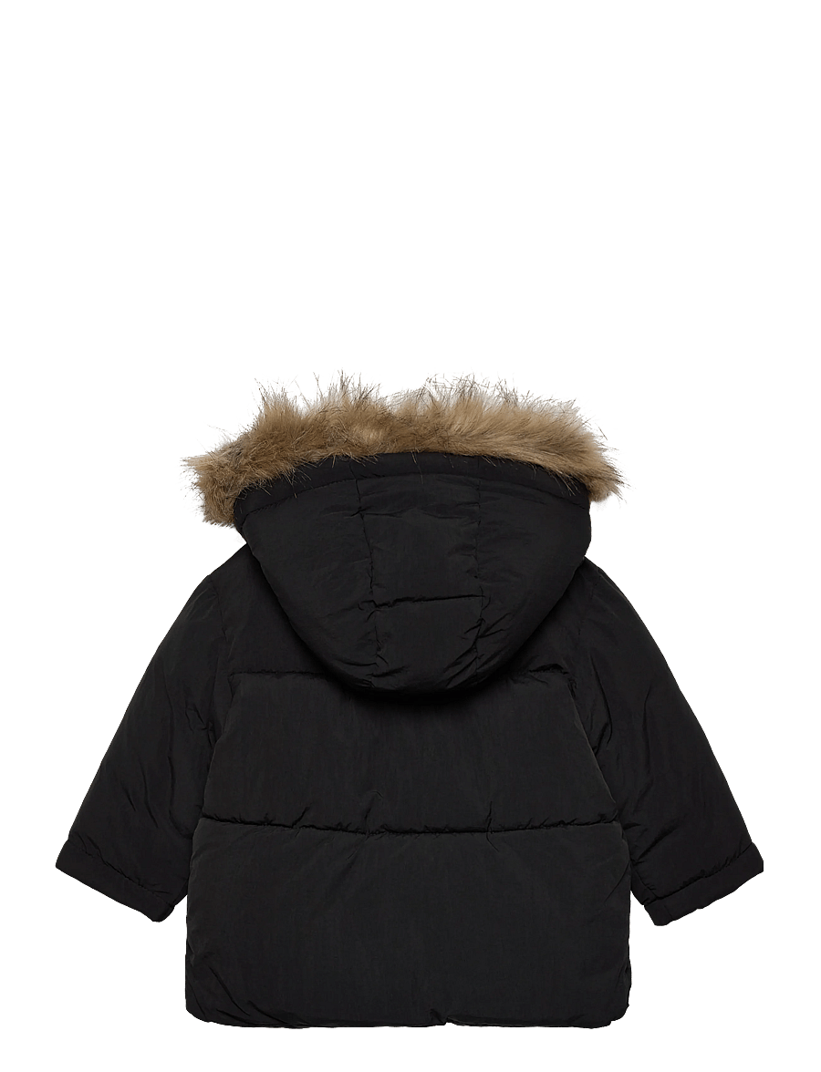 Mango - Puffer coat with fur-effect hood - vinterjackor - black - 1