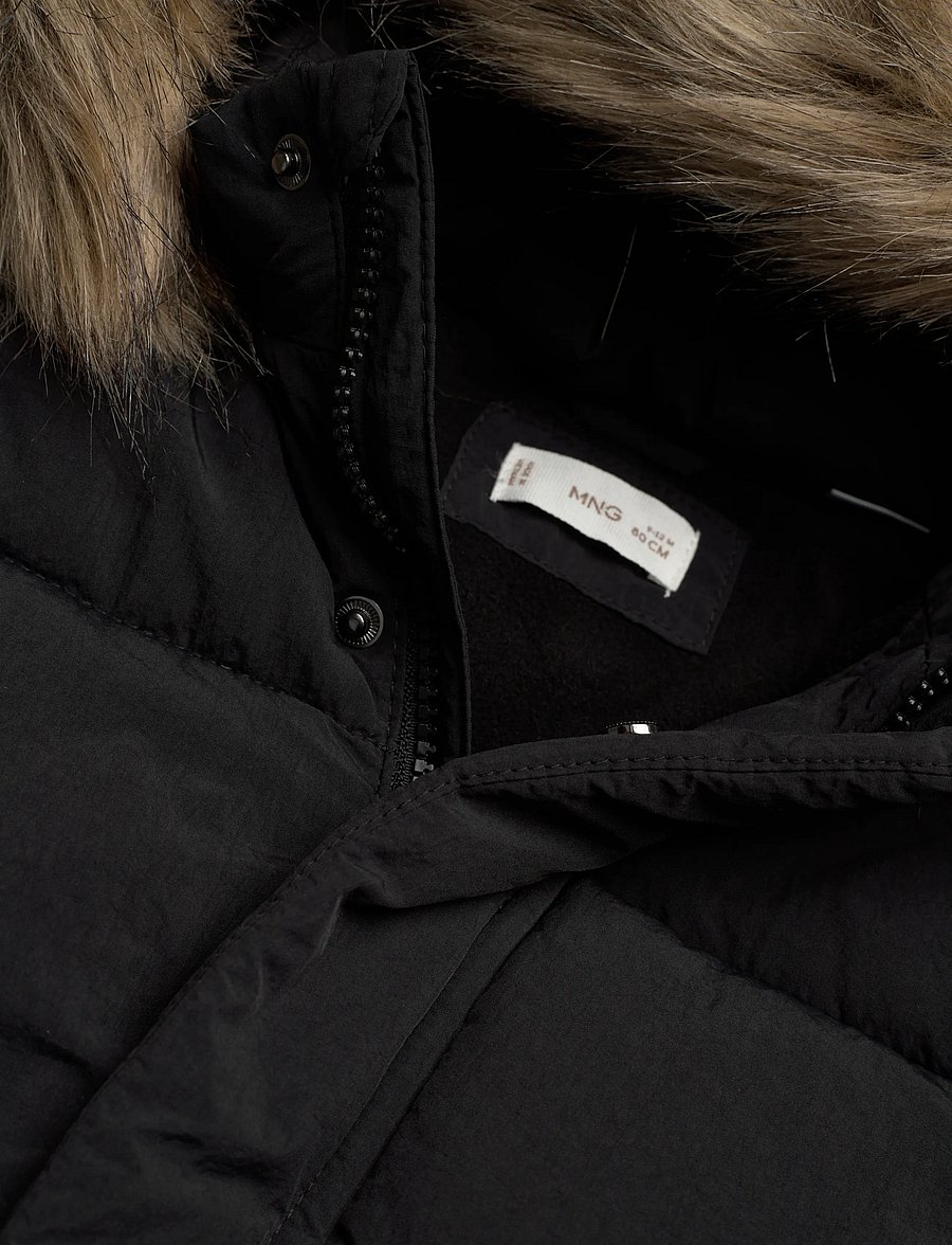 Mango - Puffer coat with fur-effect hood - vinterjackor - black - 2