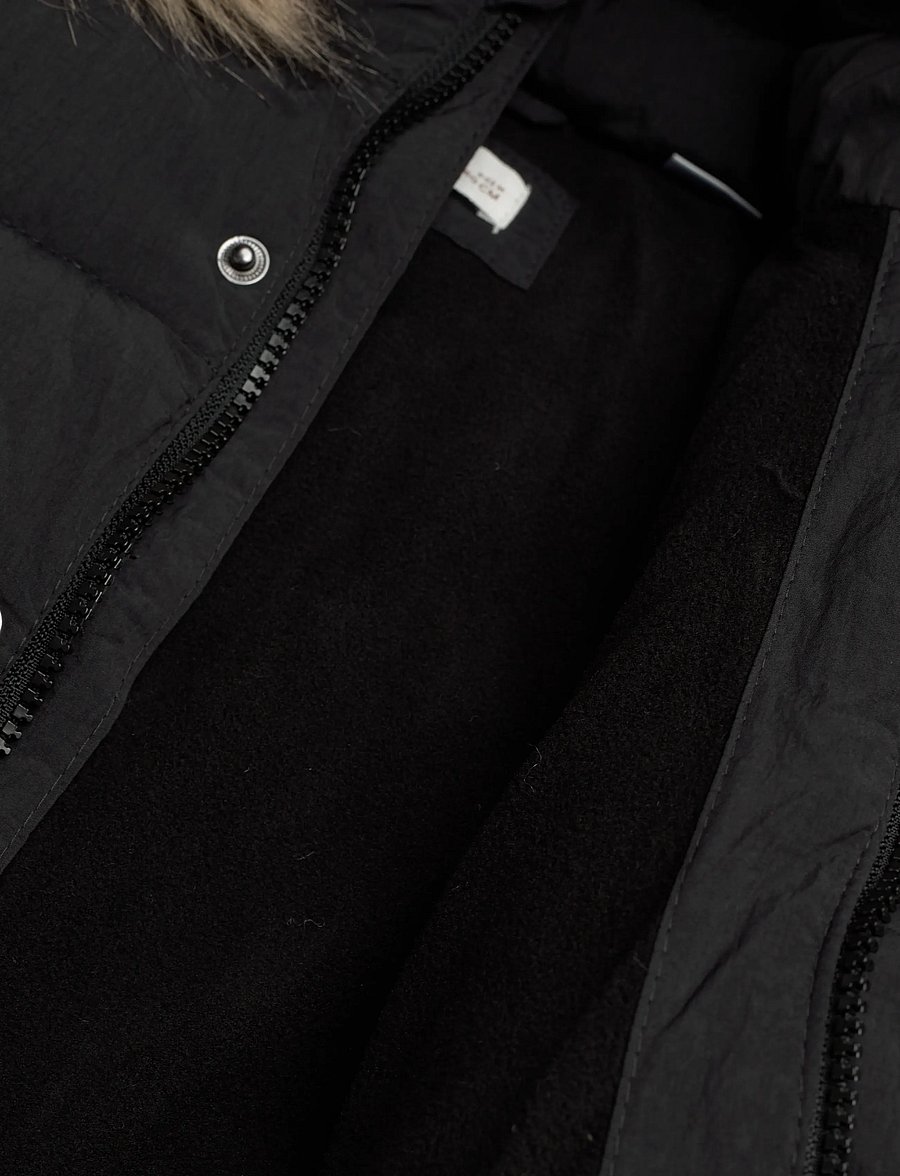 Mango - Puffer coat with fur-effect hood - vinterjackor - black - 5