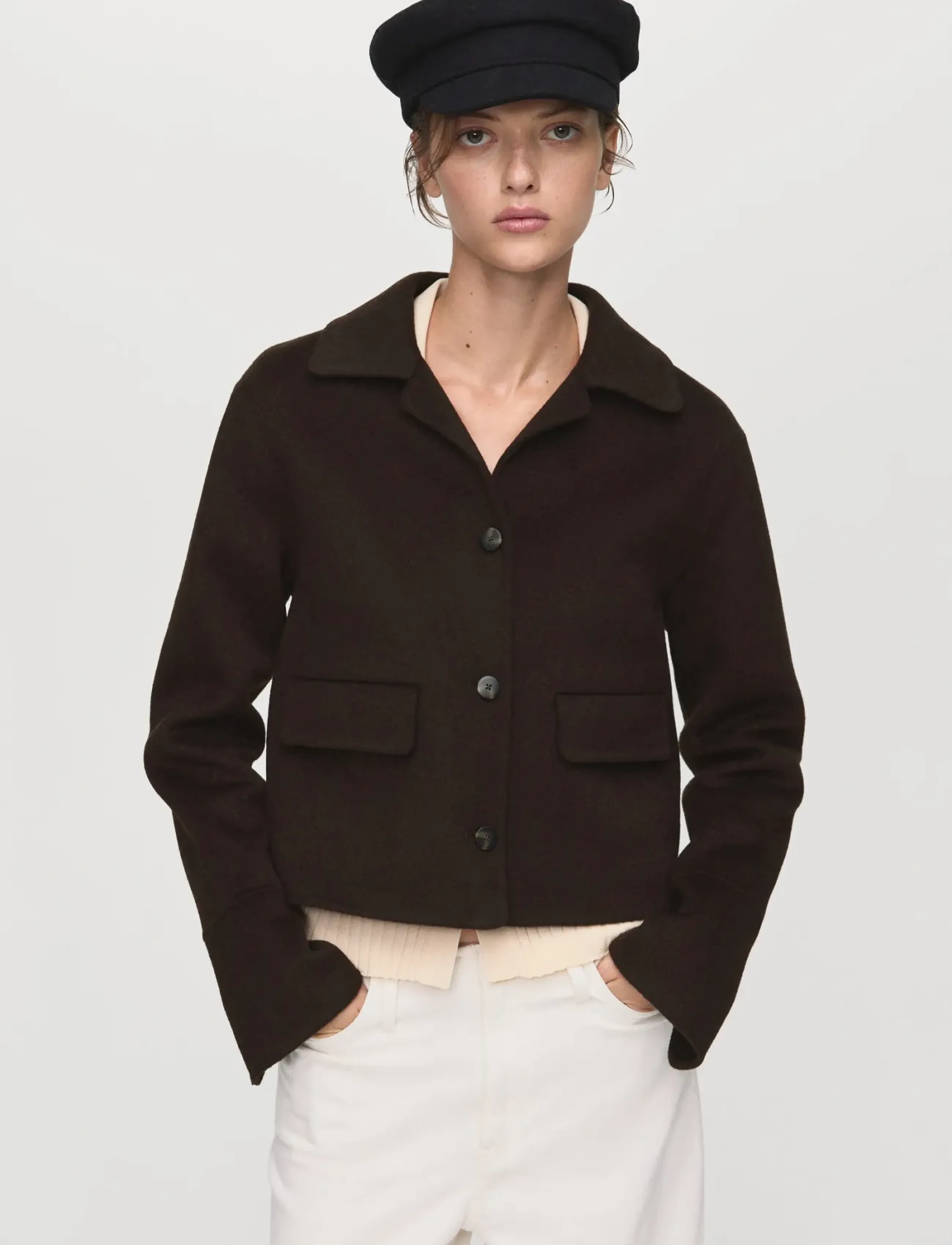 Mango Wool Jacket With Buttons, M, Brown, Jakker > Uldjakker, Dame