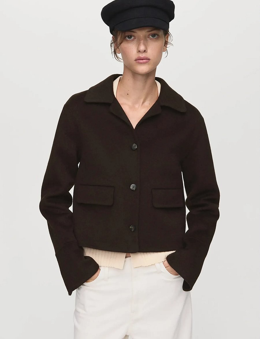 Mango - Wool jacket with buttons - ulljackor - medium brown - 0