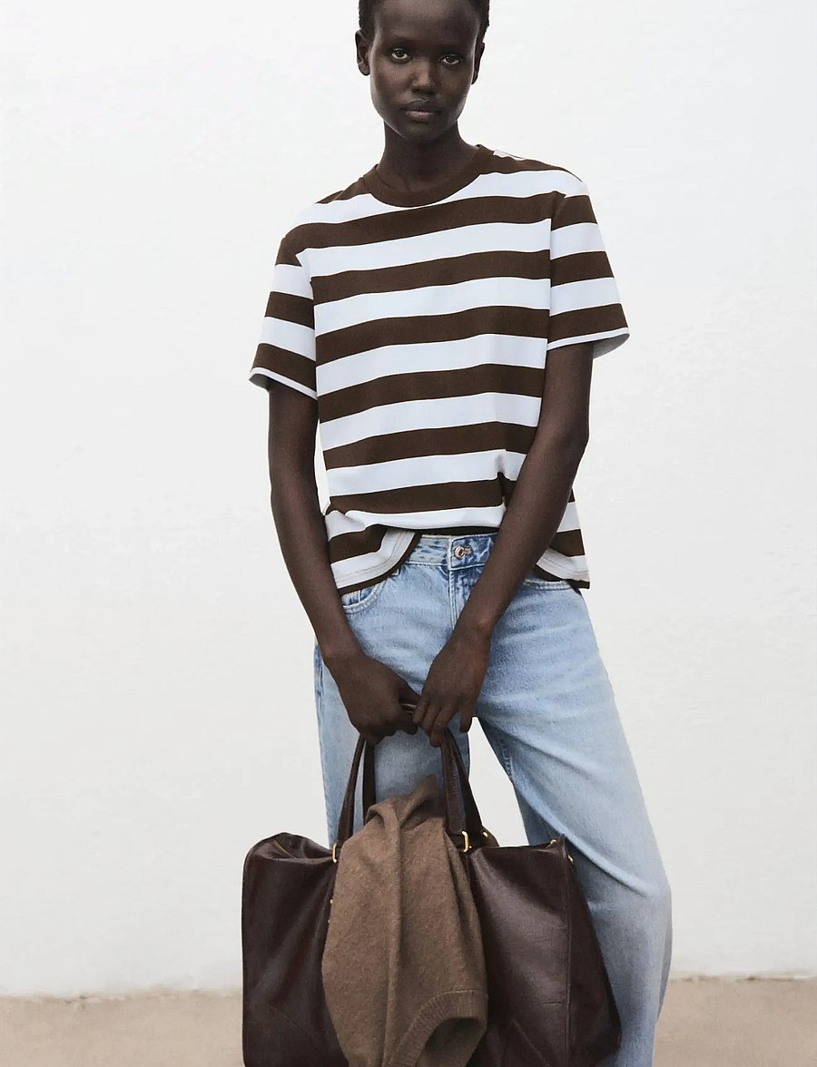Mango - Striped short-sleeved t-shirt - t-shirts - brown - 0