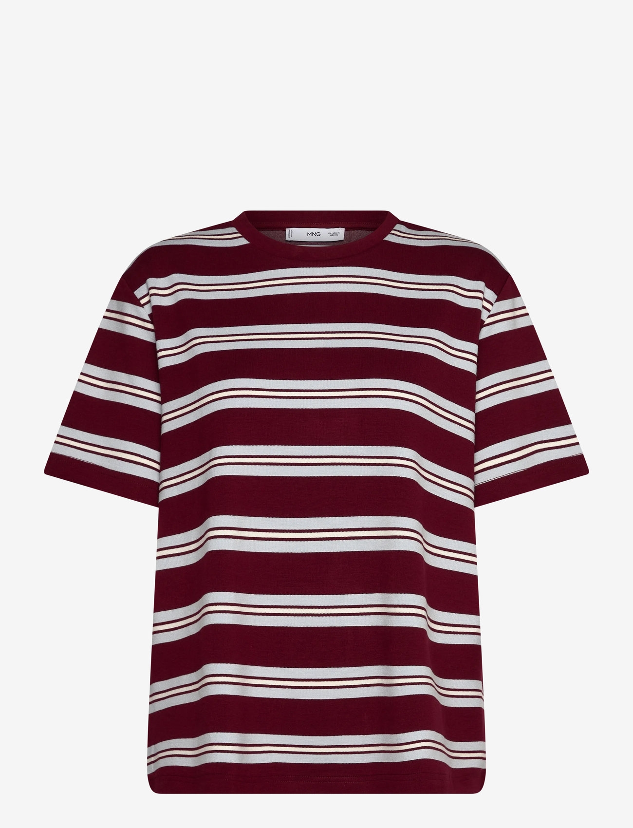 Mango - Striped short-sleeved t-shirt - efterårstøj - dark red - 0
