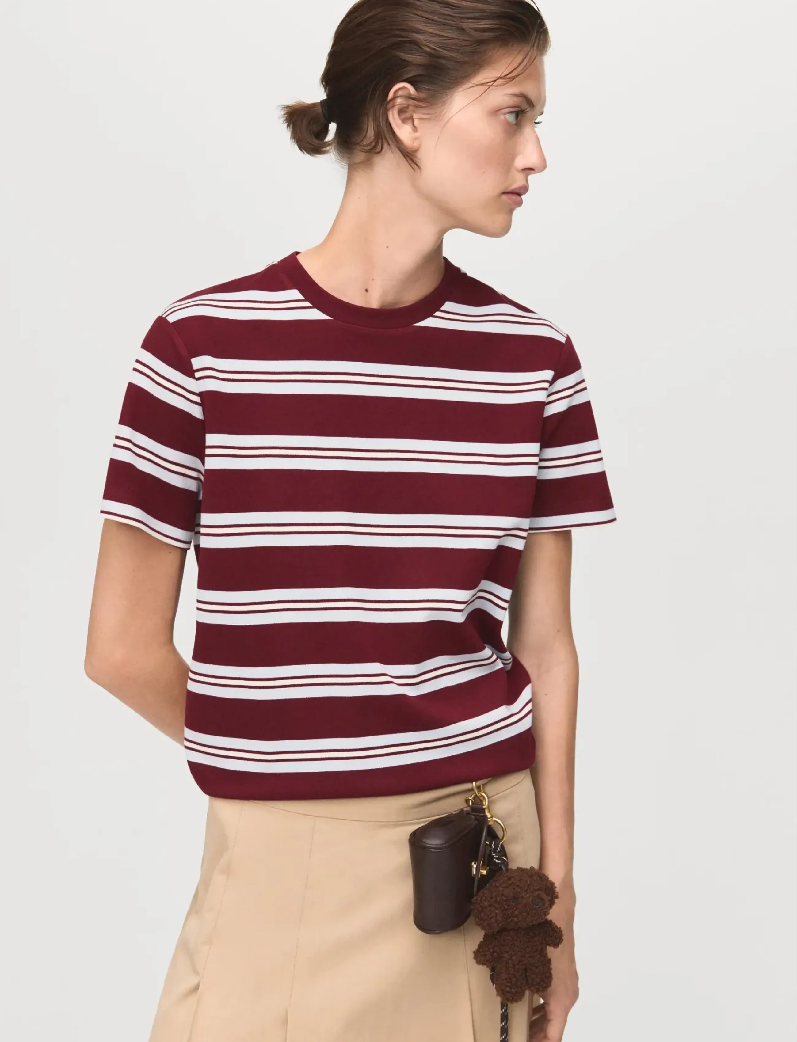 Mango Striped Short-Sleeved T-Shirt, M, Burgundy, T-Shirts & Toppe > Kortærmede, Dame