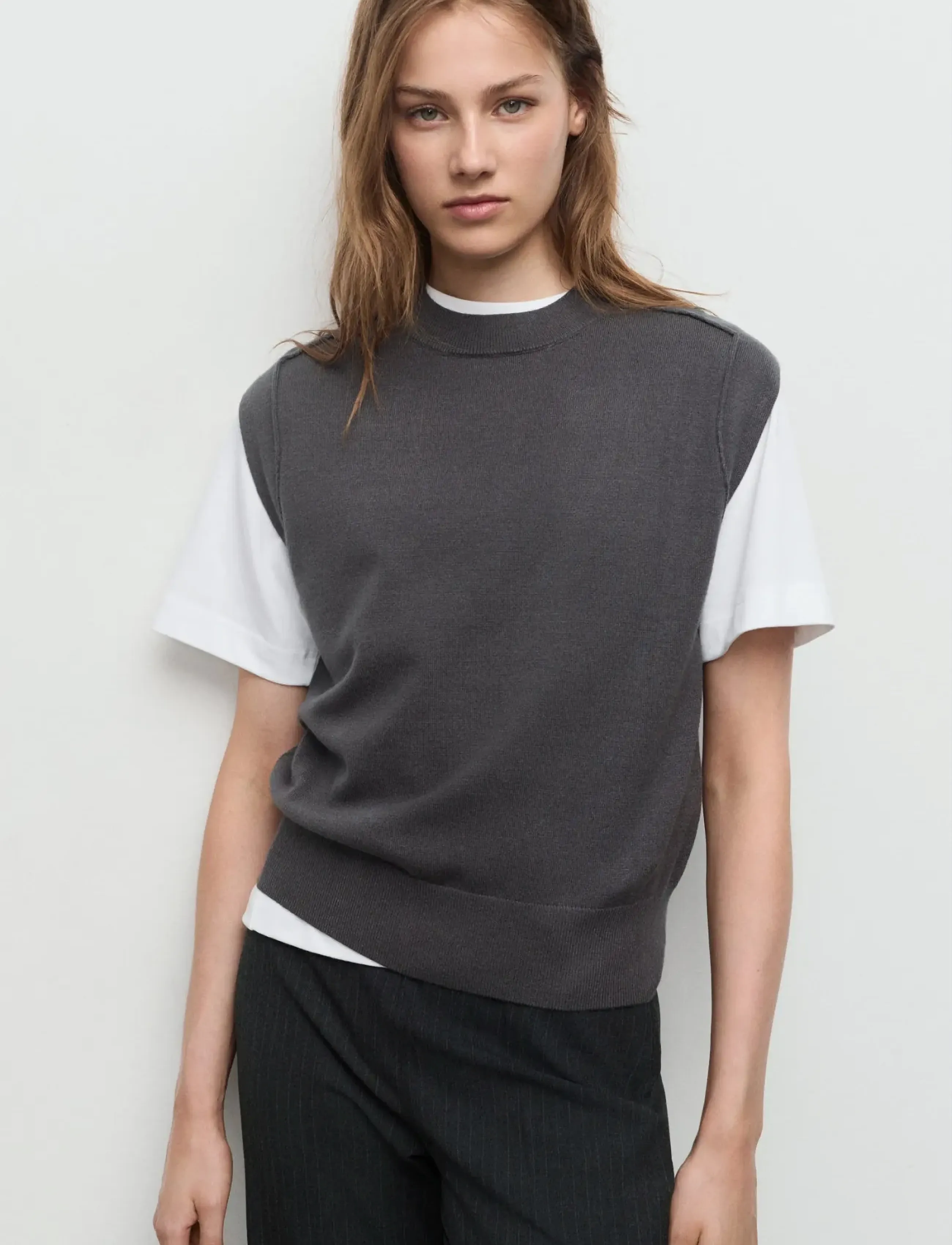 Mango Knitted Waistcoat With Seam Detail, Kvinder, Strikket Vest, Grå, Str: S