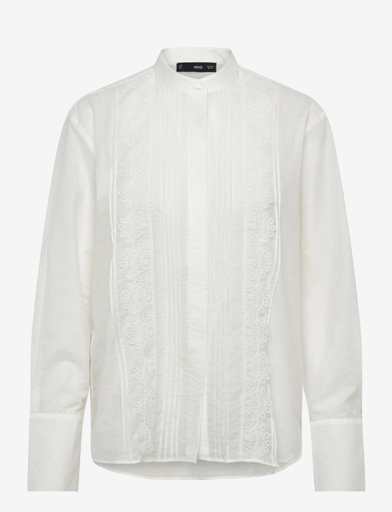 Mango - Blouse with lace trim details - langärmlige blusen - light beige - 0