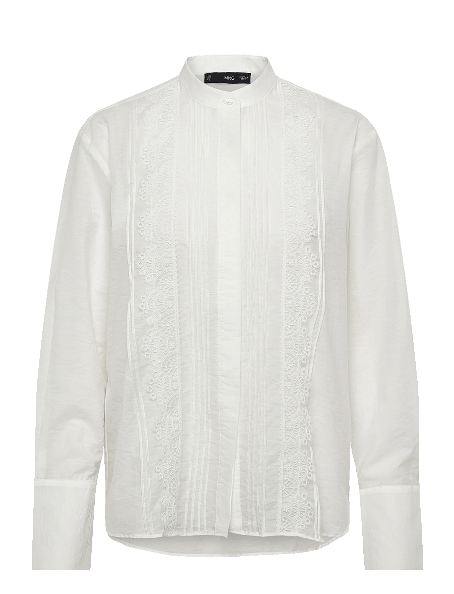Mango - Blouse with lace trim details - langærmede skjorter - light beige - 1