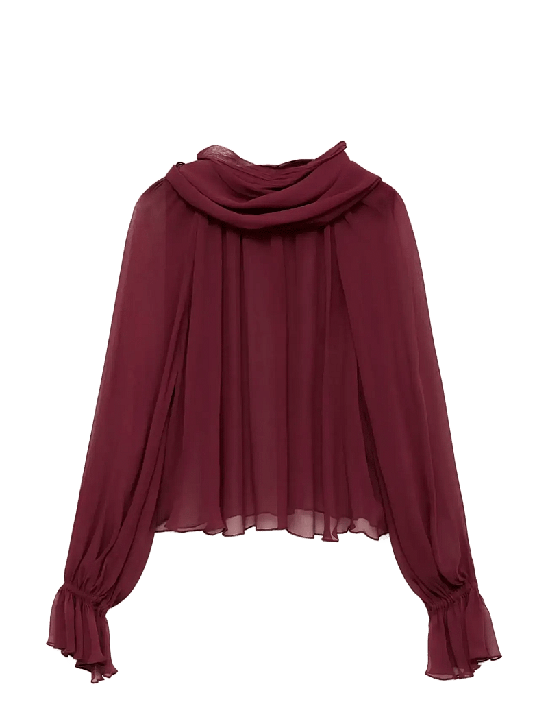Mango - Semi-transparent blouse with foulard - long sleeved blouses - dark red - 1