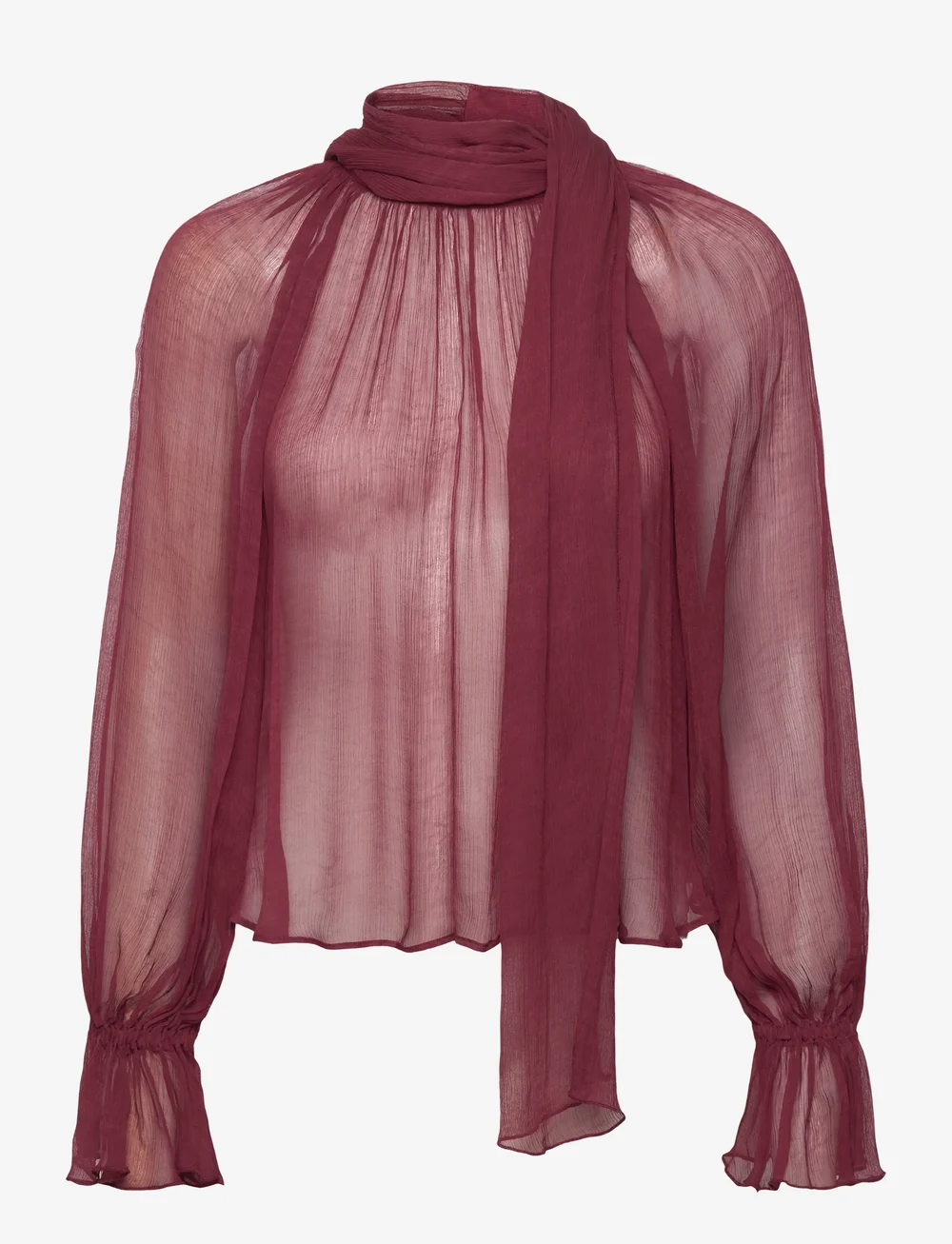 Mango - Semi-transparent blouse with foulard - langærmede bluser - dark red - 0