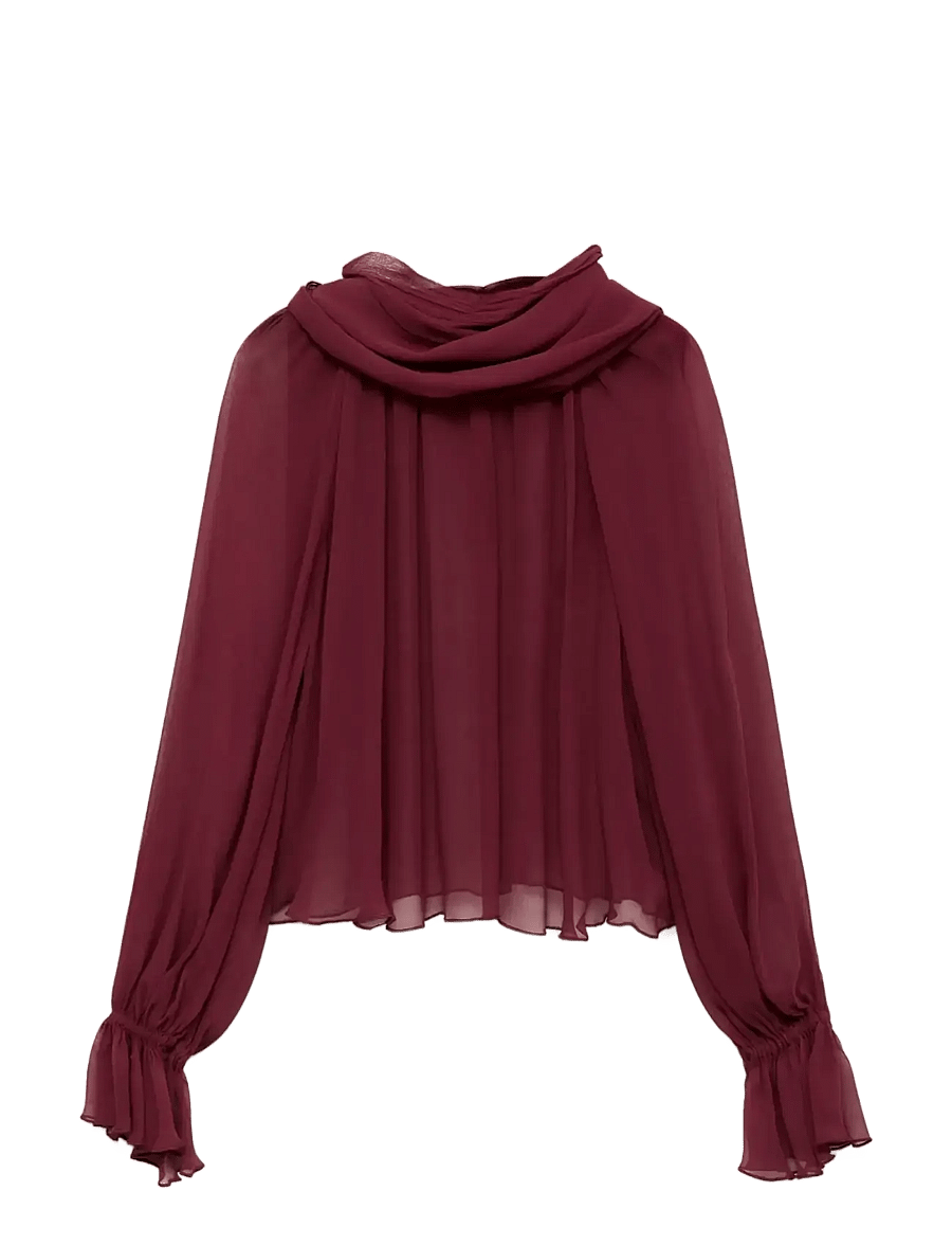 Mango - Semi-transparent blouse with foulard - langärmelige blusen - dark red - 1