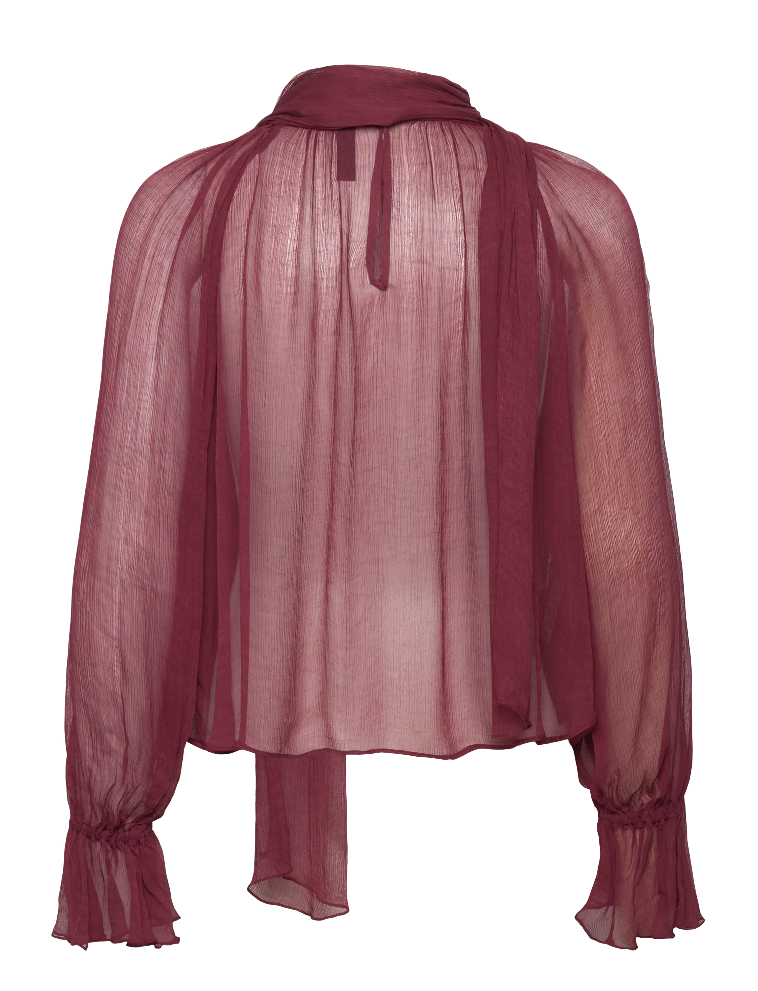Mango - Semi-transparent blouse with foulard - långärmade blusar - dark red - 2