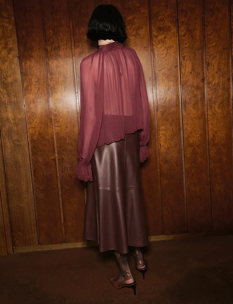 Mango - Semi-transparent blouse with foulard - long sleeved blouses - dark red - 3