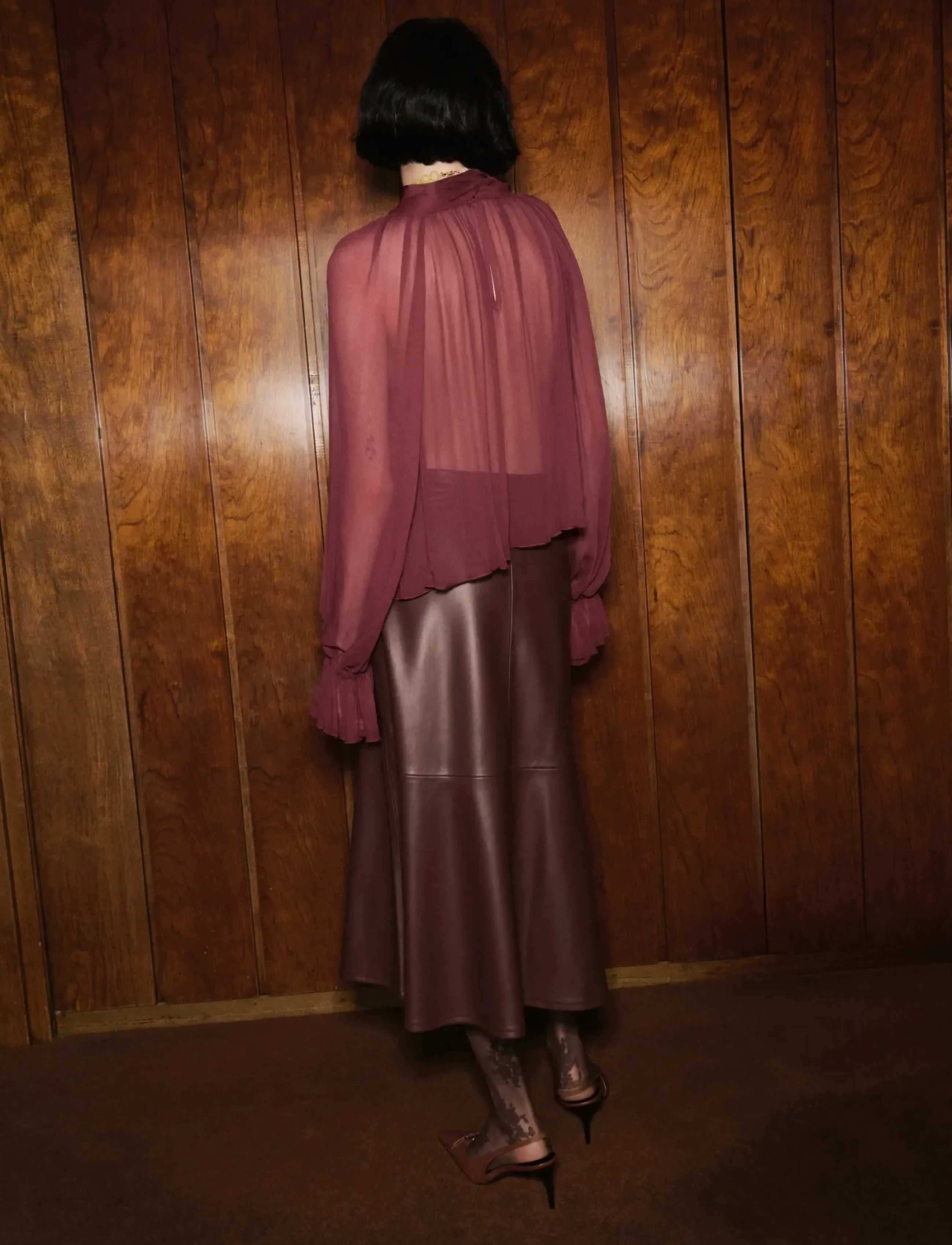 Mango - Semi-transparent blouse with foulard - långärmade blusar - dark red - 3