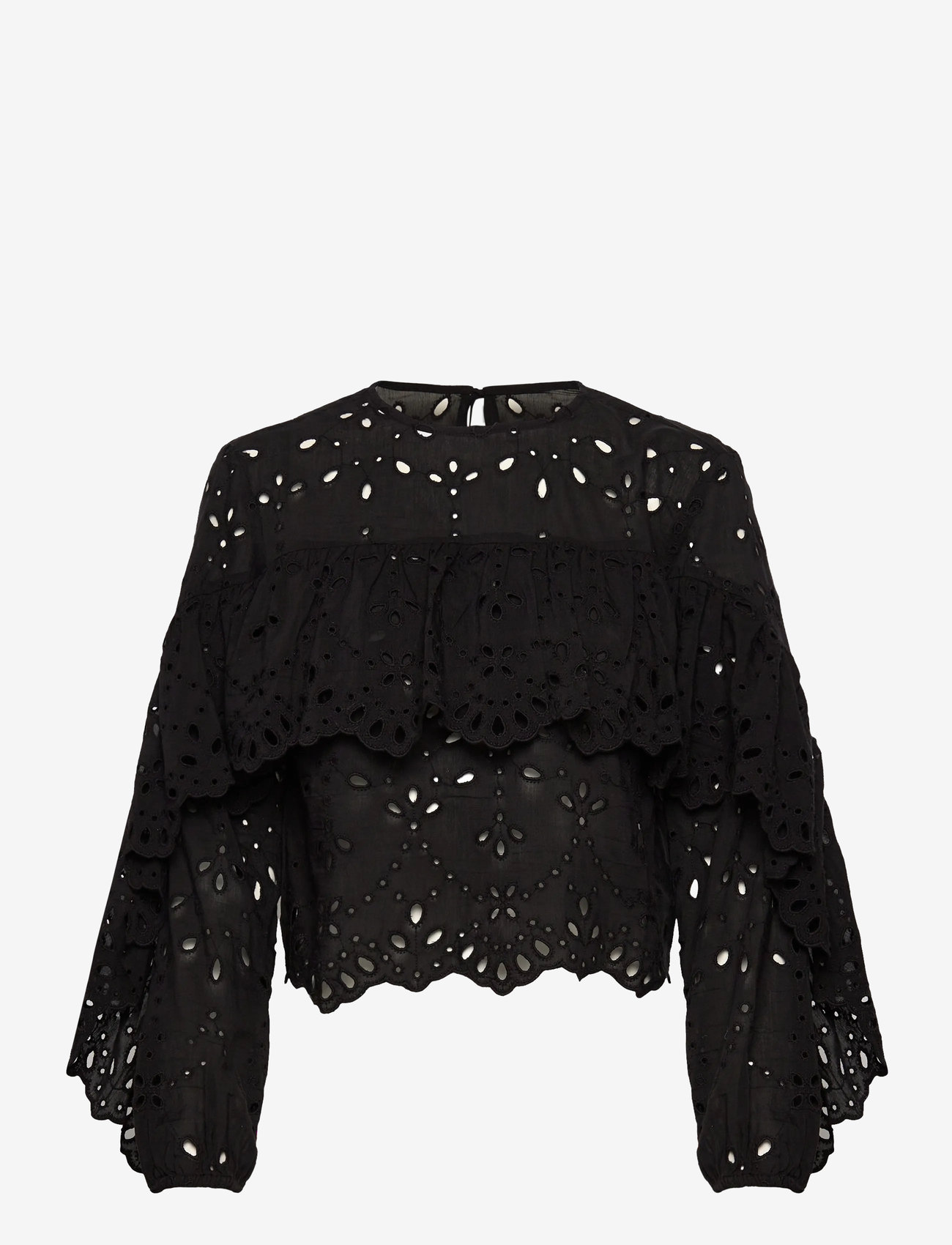 Mango - Blouse with embroidered eyelet ruffles - langærmede bluser - black - 0