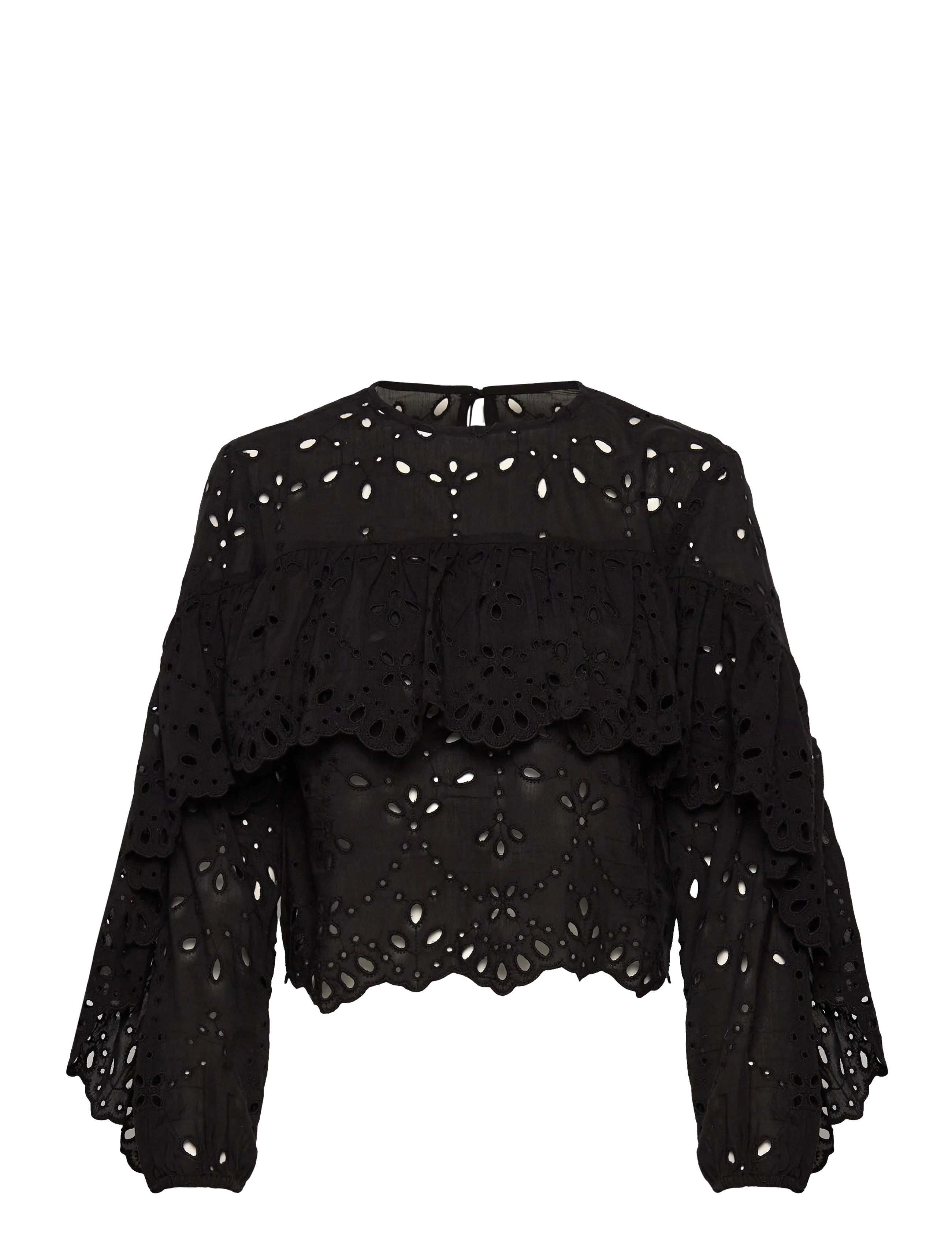 Mango Blouse with embroidered eyelet ruffles - Bluser - BLACK / black