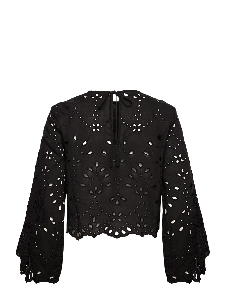 Mango - Blouse with embroidered eyelet ruffles - långärmade blusar - black - 2