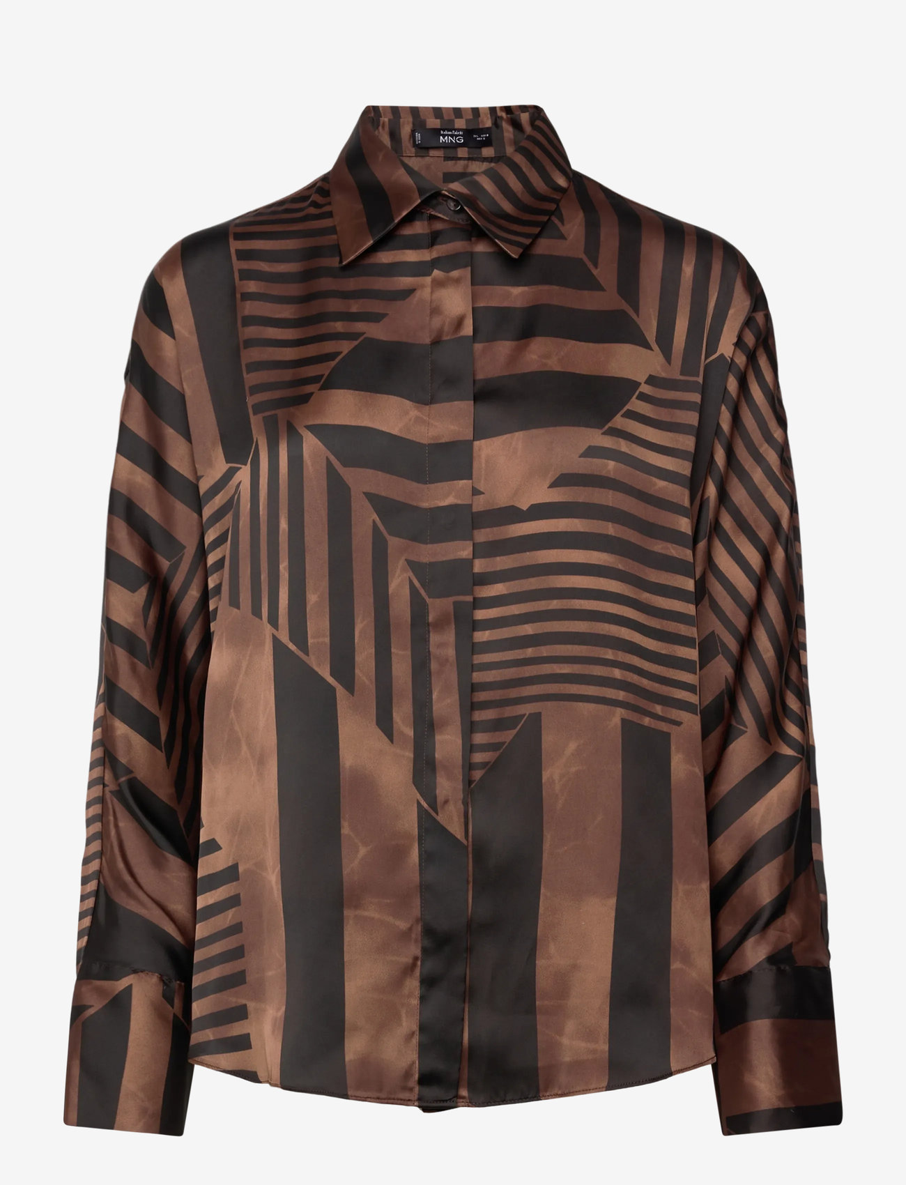 Mango - Striped satin blouse - langærmede skjorter - brown - 1