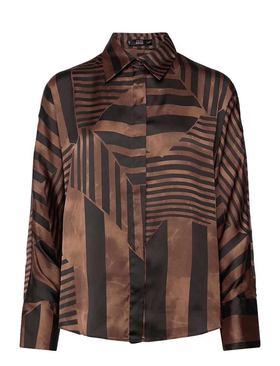 Mango - Striped satin blouse - langærmede skjorter - brown - 1
