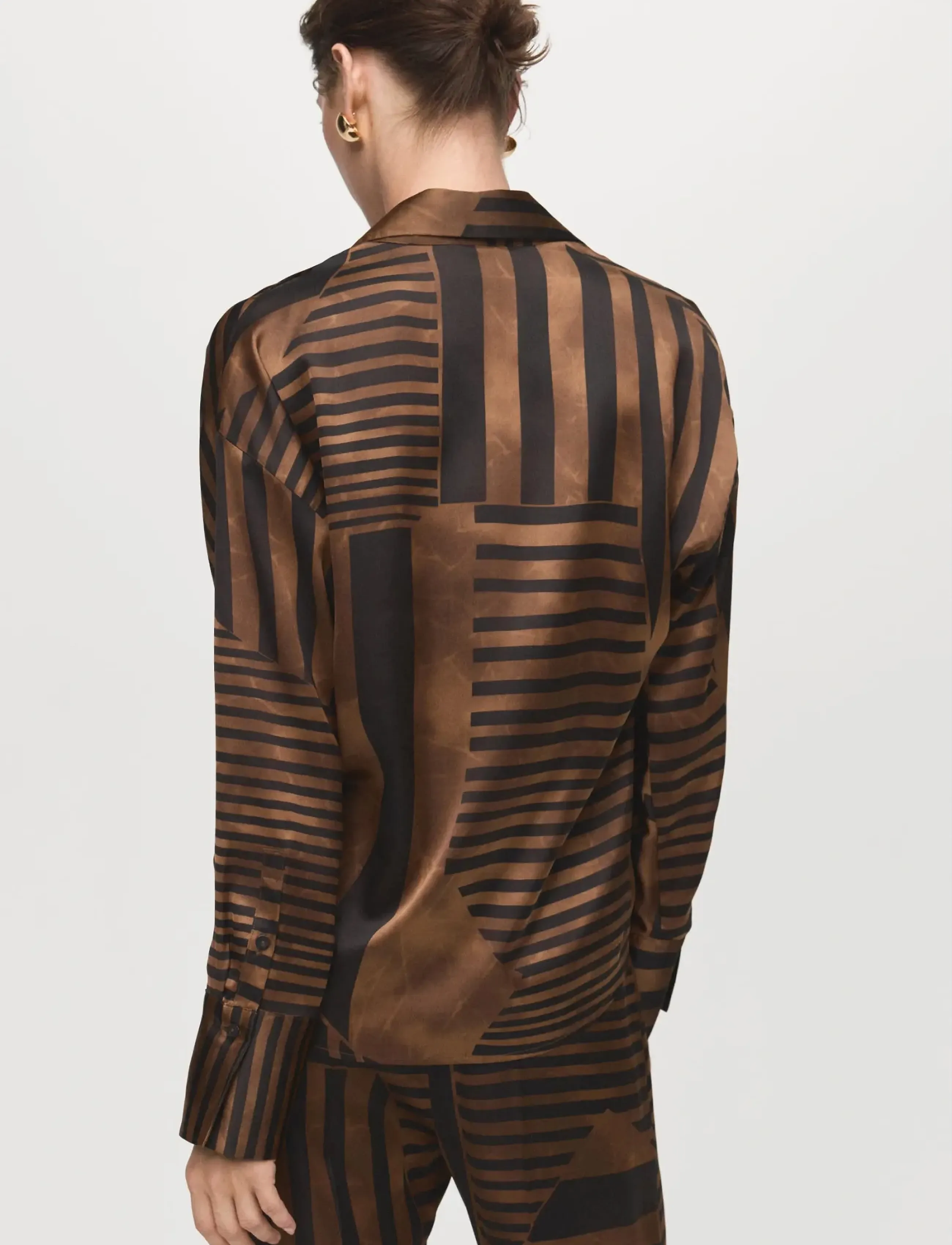 Mango - Striped satin blouse - langærmede skjorter - brown - 3