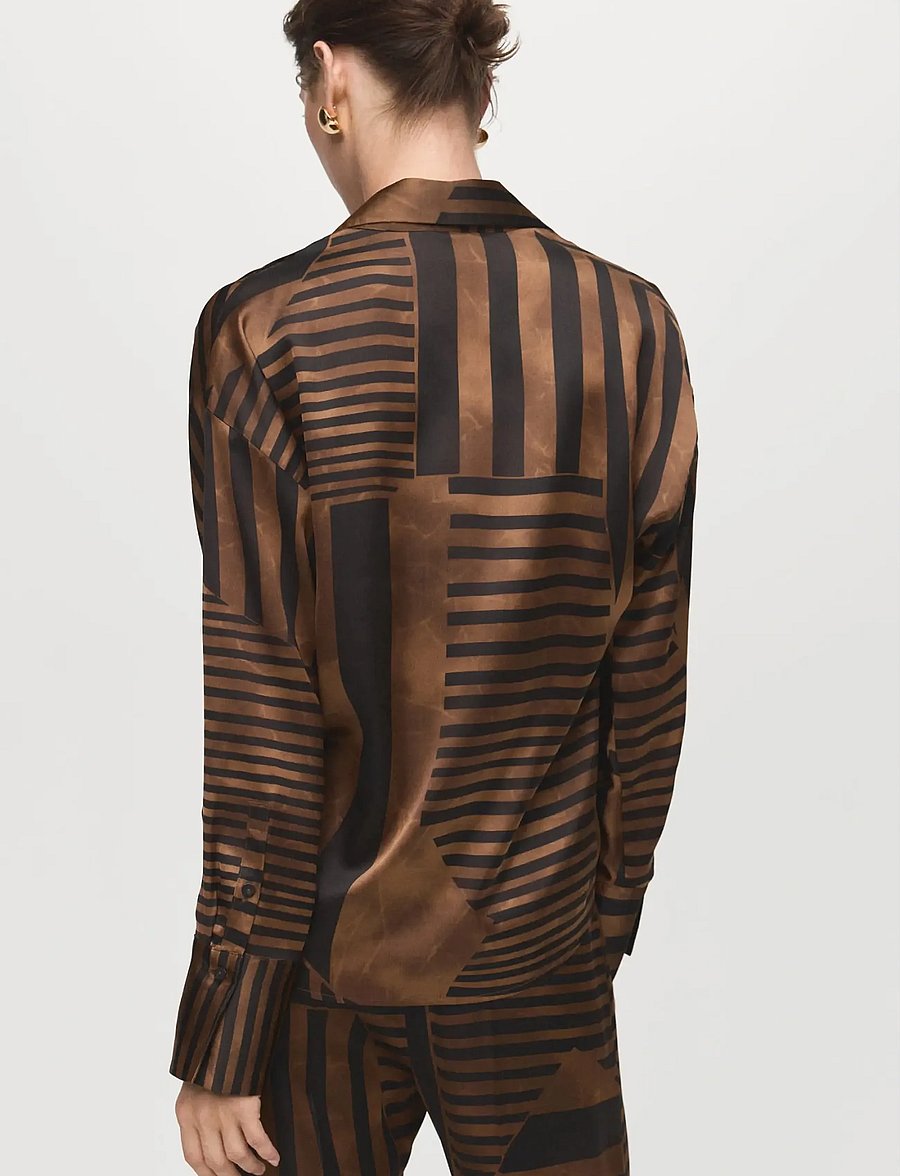 Mango - Striped satin blouse - langærmede skjorter - brown - 3