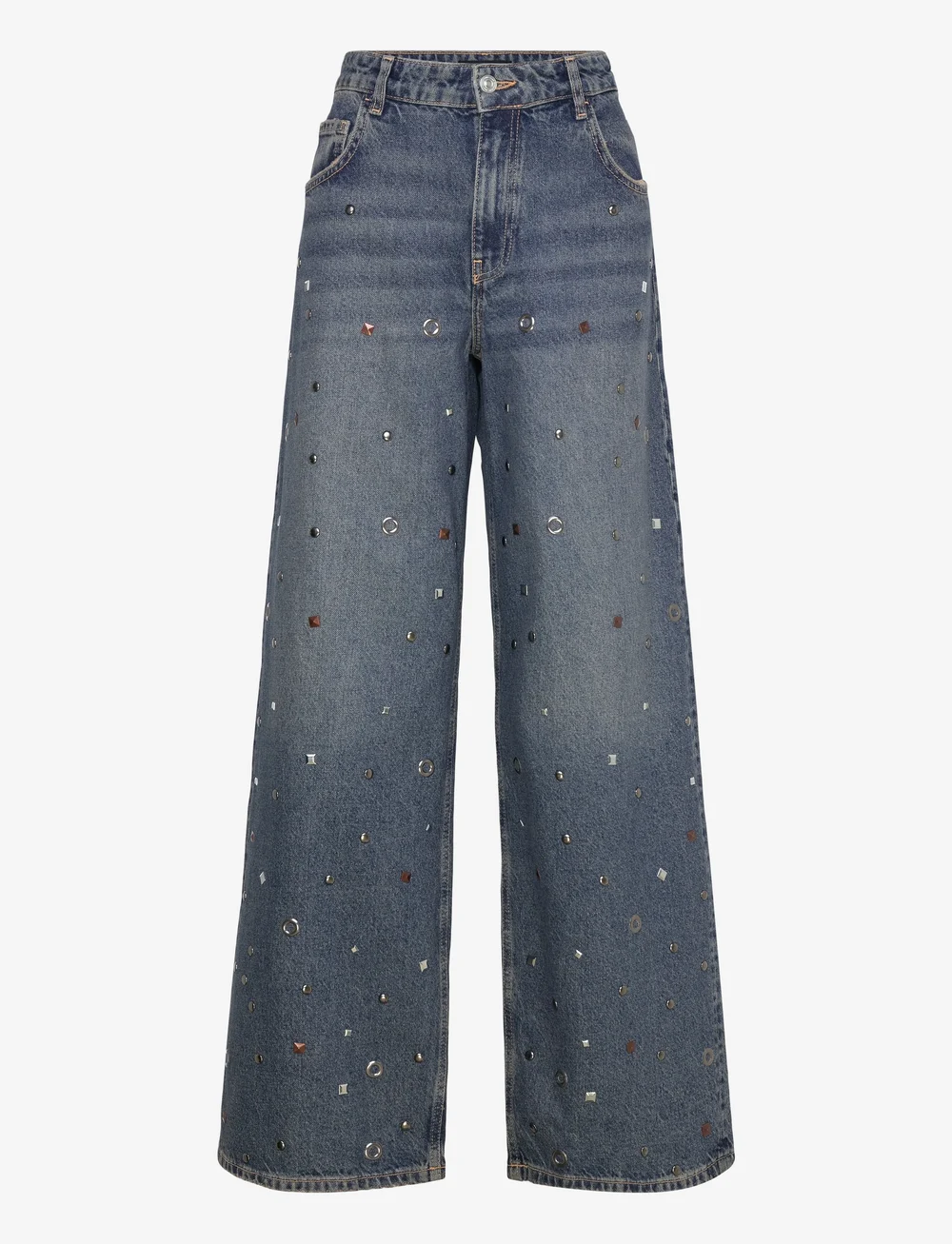 Mango - Straight-leg jeans with eyelets - straight jeans - open blue - 0