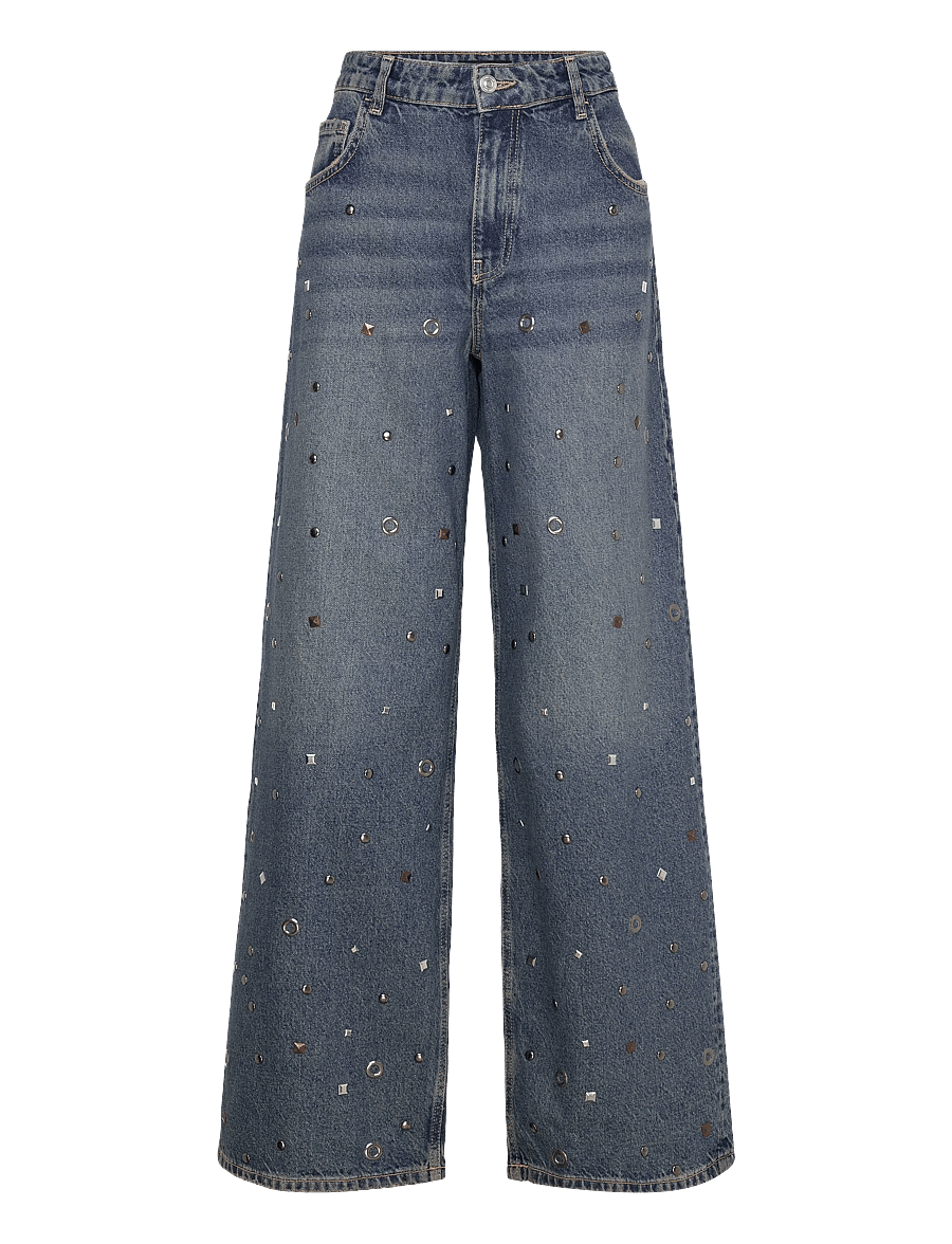 Mango - Straight-leg jeans with eyelets - straight jeans - open blue - 1