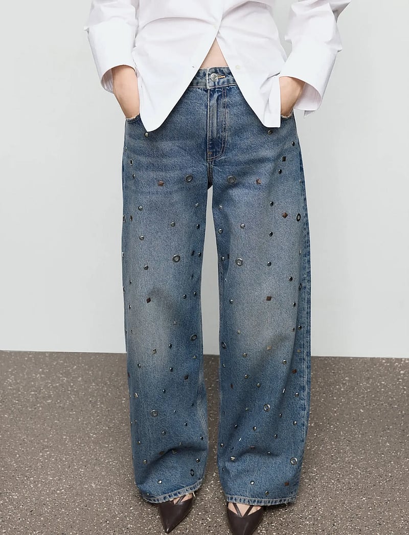 Mango - Straight-leg jeans with eyelets - straight jeans - open blue - 0