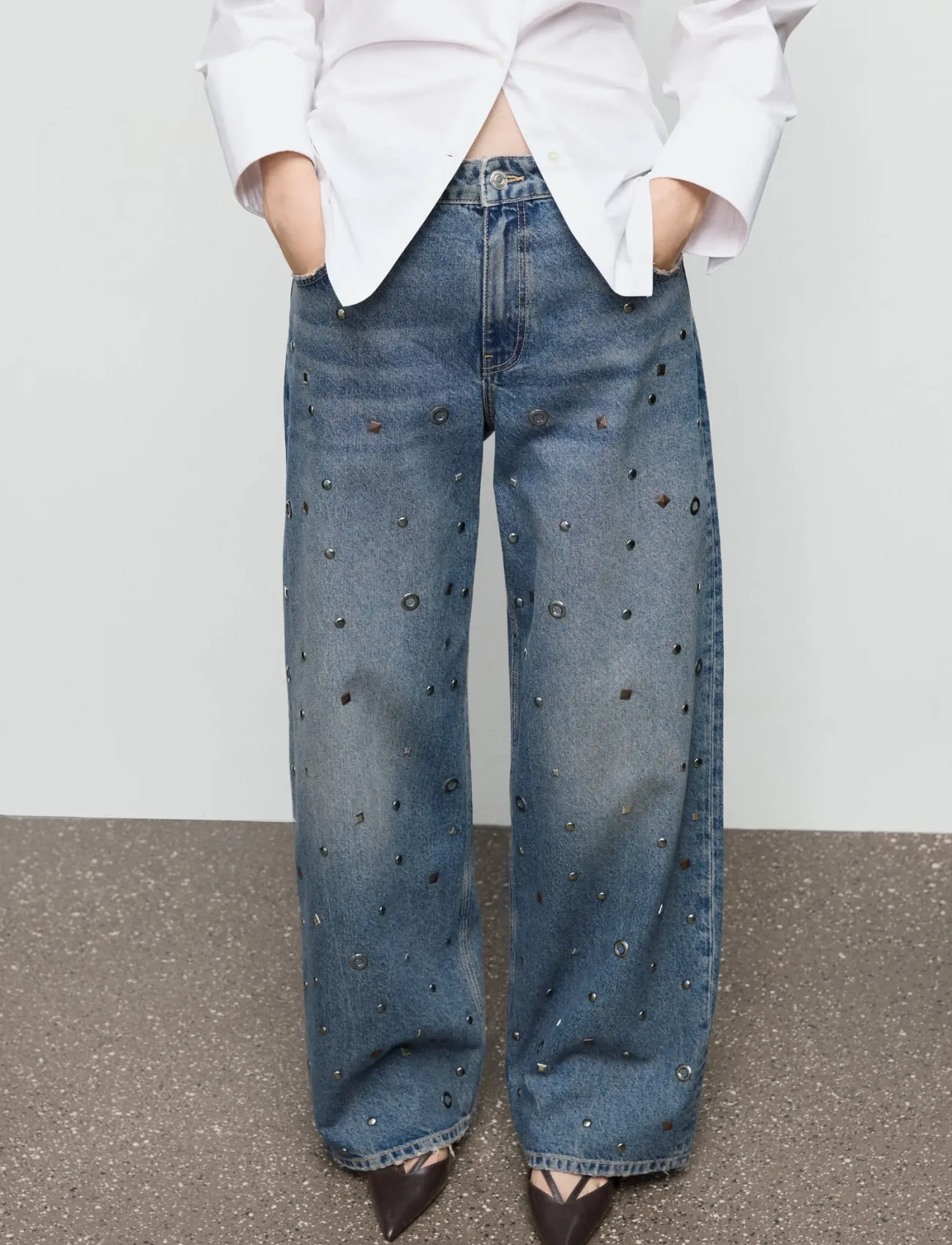 Mango Straight-leg jeans with eyelets - Jeans - OPEN BLUE / blue