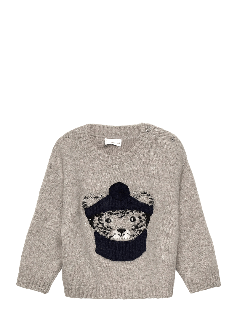 Mango - Knitted sweater with bear detail - trøjer - lt pastel grey - 1