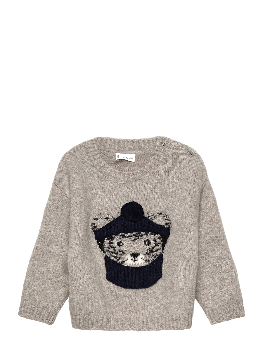 Mango - Knitted sweater with bear detail - stickade tröjor - lt pastel grey - 1