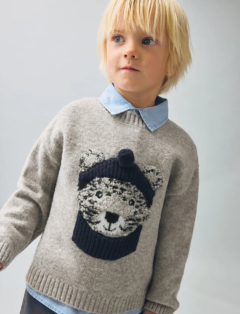 Mango - Knitted sweater with bear detail - trøjer - lt pastel grey - 0