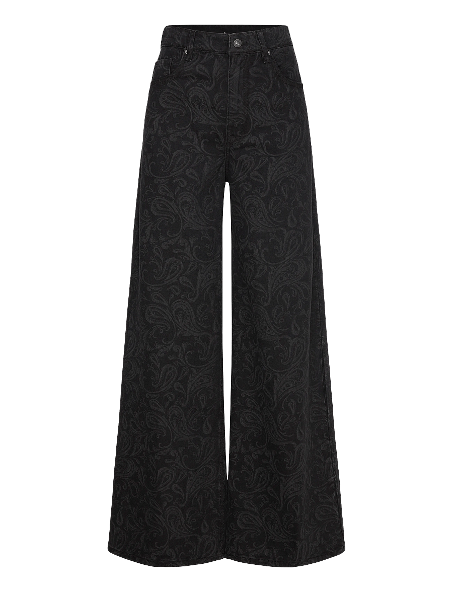 Mango - Wide leg paisley-print jeans - vide jeans - open grey - 1